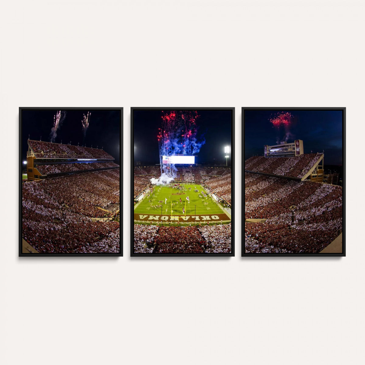 43197777-MGV-CV-36X24 - Oklahoma Memorial Stadium Wall Art Canvas Print – Oklahoma Sooners Football Artwork for Home, Office, and Sports Room Decor