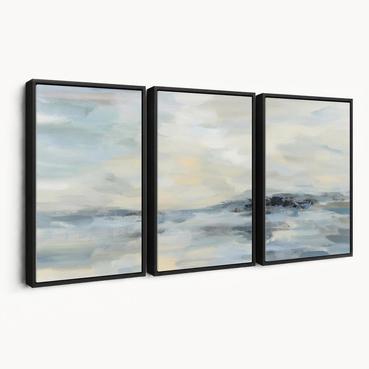 Abstract Coastal Landscape Wall Art Canvas Print | Soft Blue Gray Minimalist Art