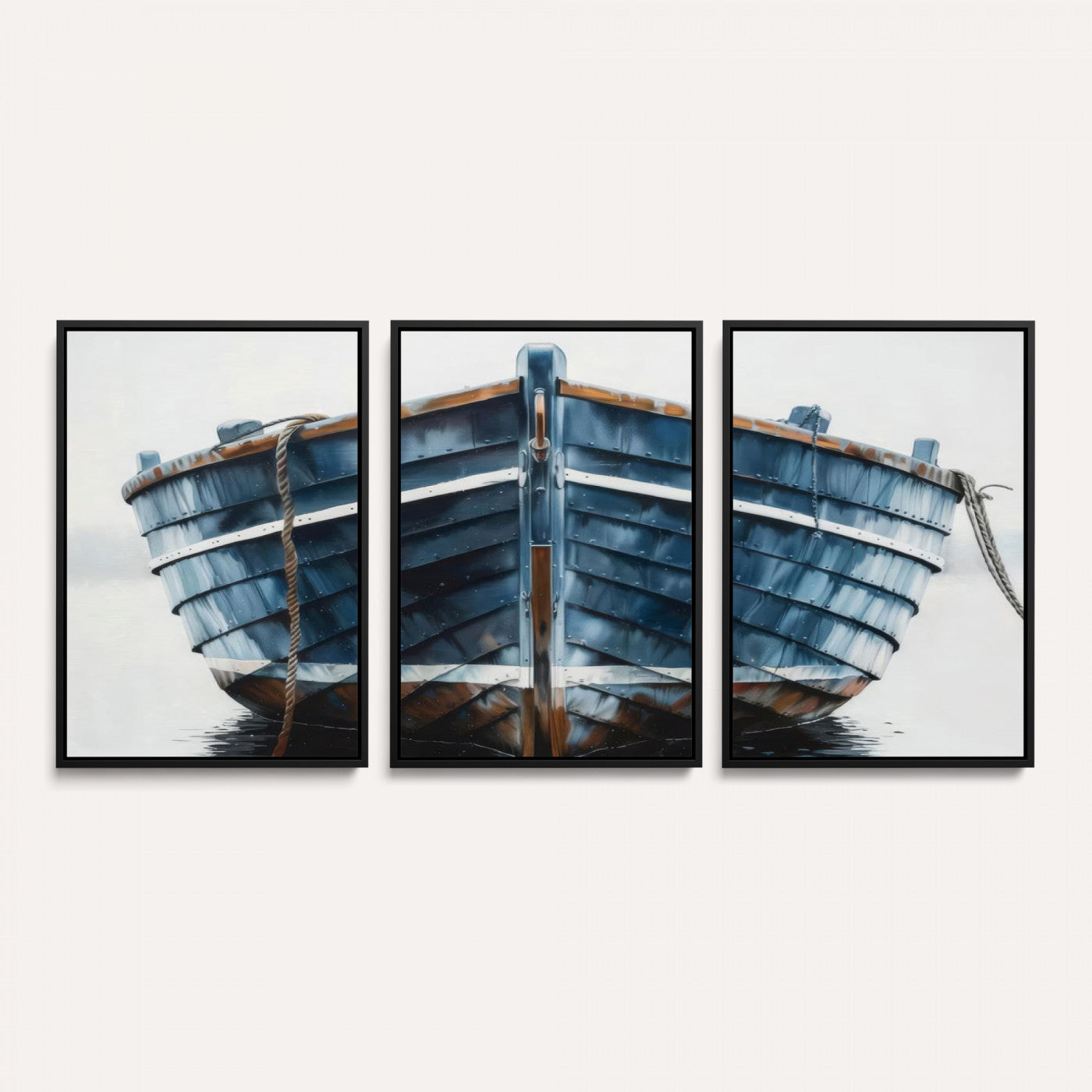 21601740-MGV-CV-36X24 - Blue Wooden Rowboat Canvas Wall Art, Coastal Nautical Boat Painting Print for Lake Beach House Decor, Minimalist Maritime Decor Artwork
