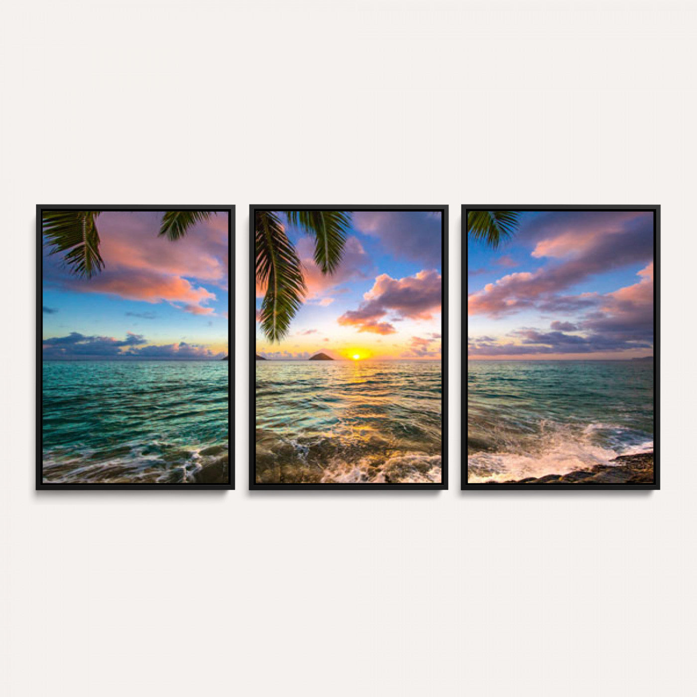 13207742-MGV-CV-36X24 - Hawaii Beach Sunset Canvas Wall Art Print, Tropical Ocean Landscape Artwork, Palm Tree Coastal Decor for Living Room Bedroom