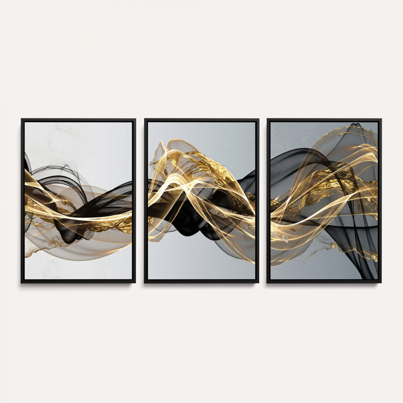 79483321DL-MGV-CV-36X24 - Black and Gold Abstract Wall Art, Modern Wave Canvas Print, Elegant Flowing Smoke Art, Luxury Living Room Decor