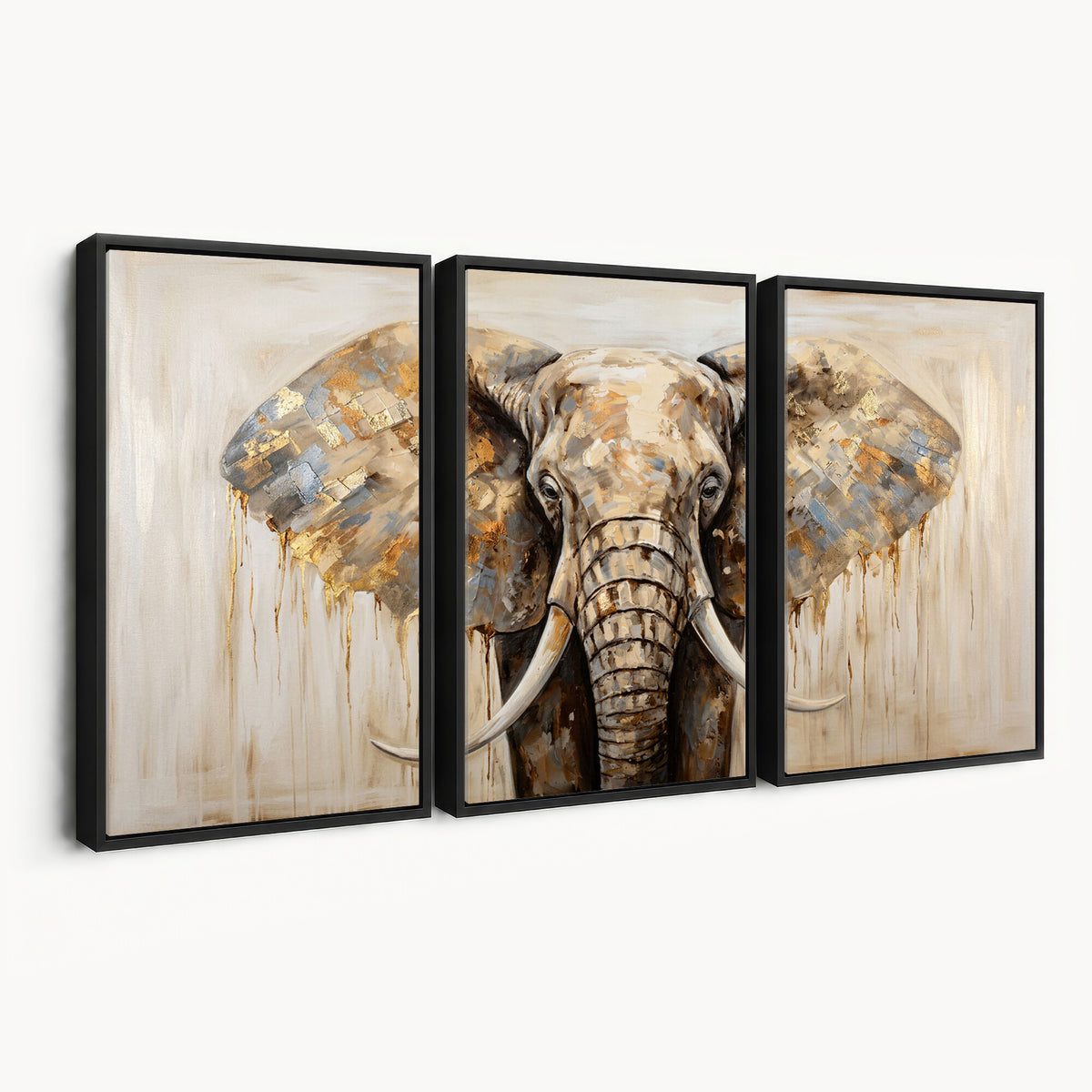 95819221-MGV-CV-36X24 - Gold Leaf Elephant Canvas Wall Art Abstract African Wildlife Painting Print