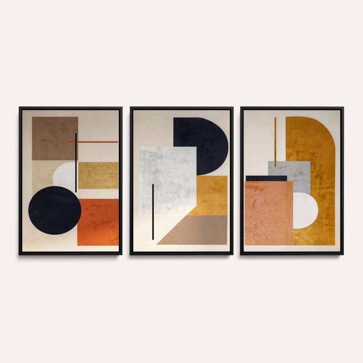87361249-MGV-CV-48X32-3P - Mid Century Modern Geometric Canvas Wall Art, Abstract Triptych Print