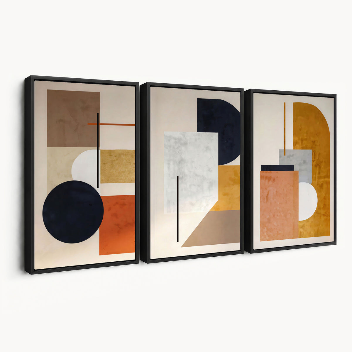 87361249-MGV-CV-48X32-3P - Mid Century Modern Geometric Canvas Wall Art, Abstract Triptych Print