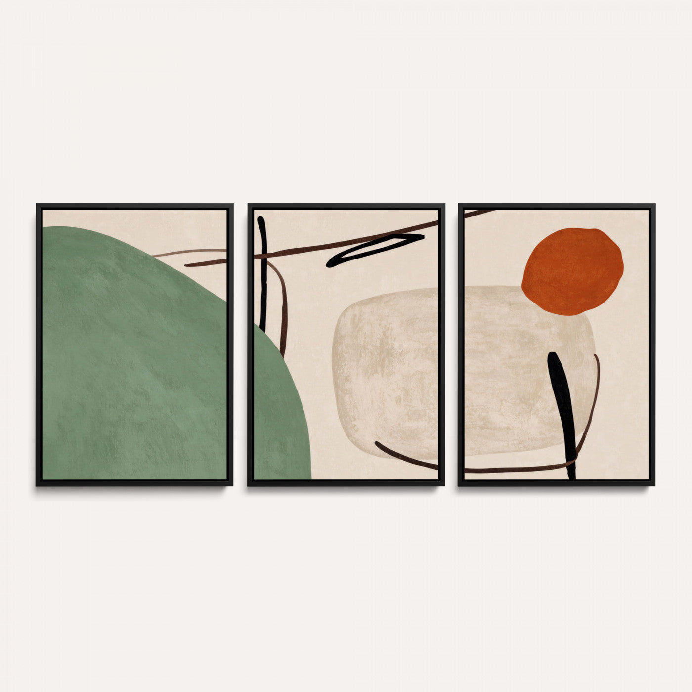 46798824-MGV-CV-48X32-3P - Mid Century Modern Geometric Canvas Wall Art, Abstract Triptych Print