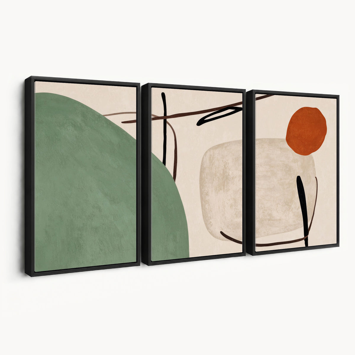 46798824-MGV-CV-48X32-3P - Mid Century Modern Geometric Canvas Wall Art, Abstract Triptych Print