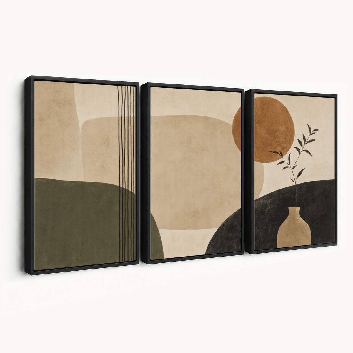 85289499-MGV-CV-60X30-3P - Boho Abstract Sun Canvas Wall Art, Minimalist Sage Green Botanical Print