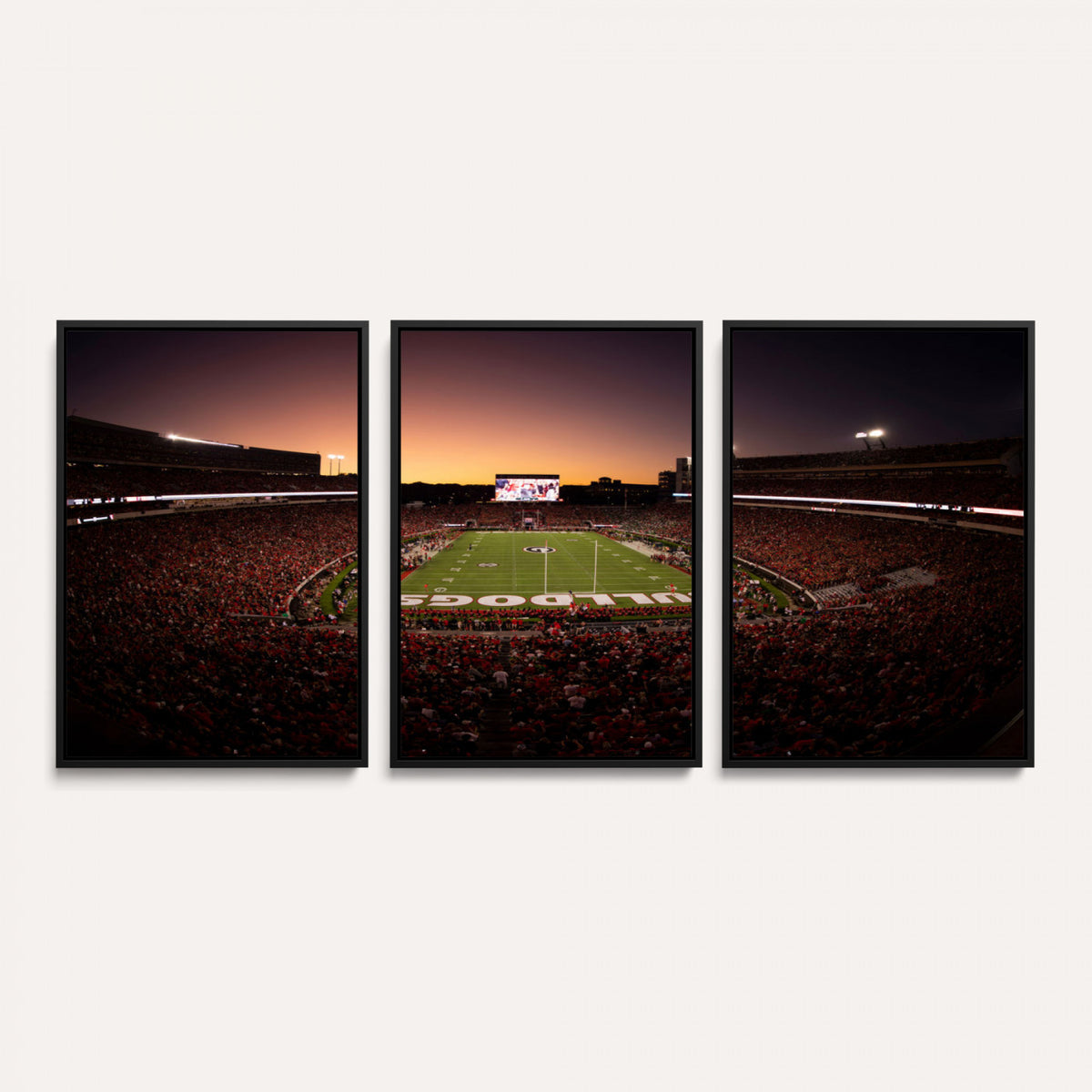 97720998-_Poster-30x20 - Georgia Bulldogs Stadium Sunset Canvas Print 3 Piece Framed Wall Art Extra Large Floating Frame Sports Poster Made in USA