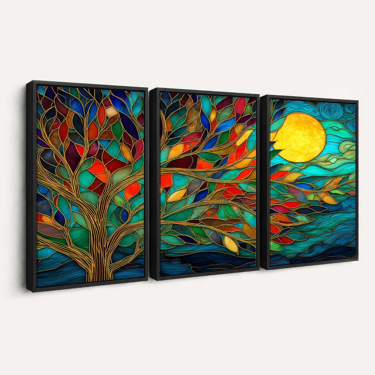 11877152-MGV-CV-36X24 - Stained Glass Tree Of Life Wall Art - Vibrant Mosaic Nature Home Decor