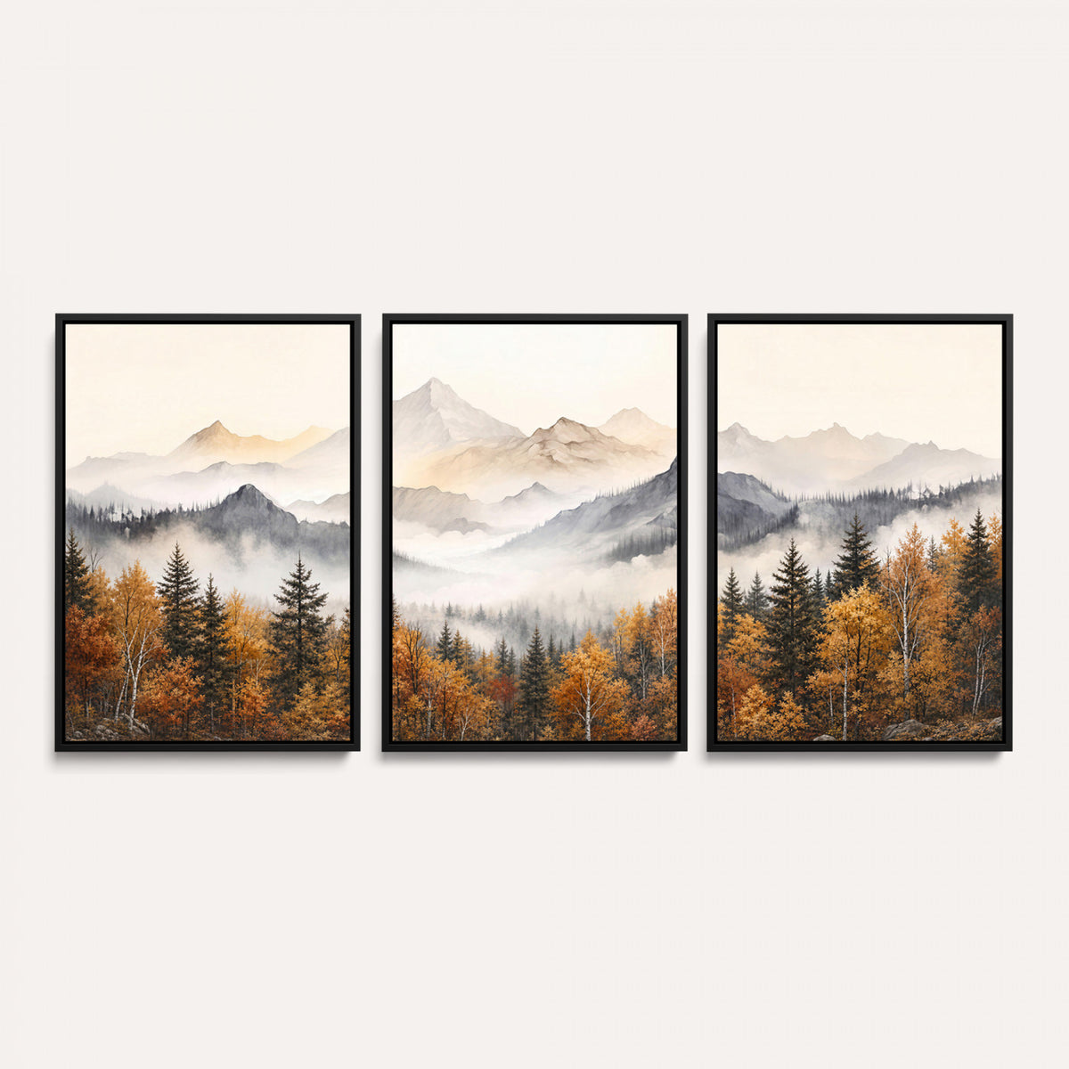 19544118-MGV-TP-30X20 - Misty Mountain Autumn Forest Canvas Wall Art - Watercolor Fall Nature Landscape Print