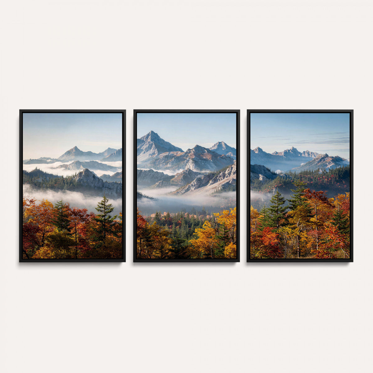 38847944-MGV-TP-30X20 - Majestic Mountain Peak Canvas Wall Art - Panoramic Autumn Forest Fog Landscape Print