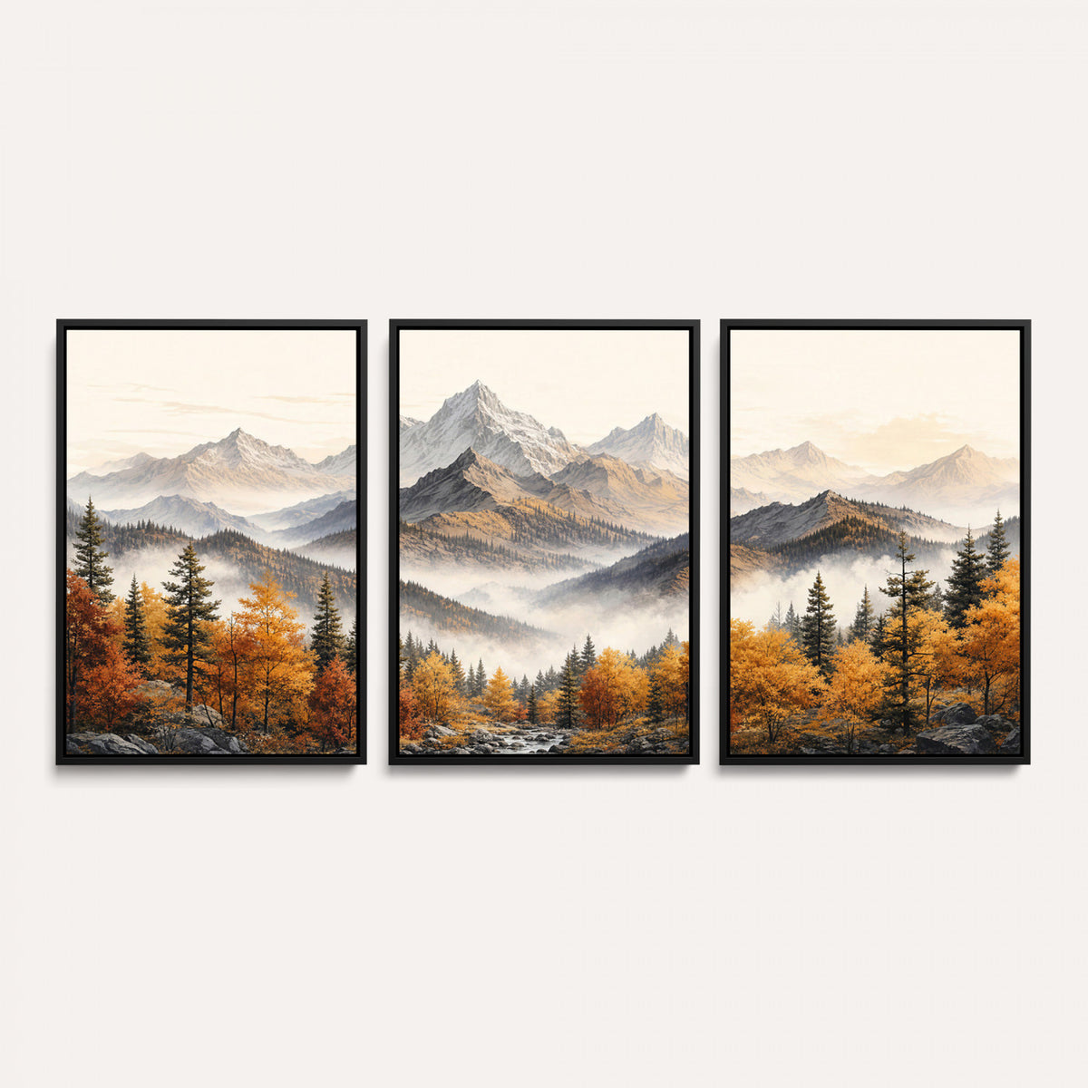 21309099-MGV-TP-30X20 - Extra Large Misty Mountain Autumn Forest Canvas Wall Art - Watercolor Fall Nature Landscape Print