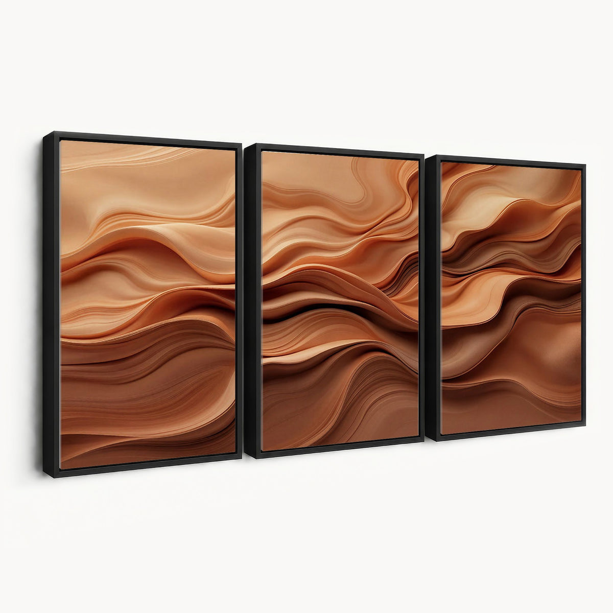 82230697-_Poster-30x20 - Modern Abstract Fluid Waves Canvas Wall Art - Minimalist Warm Terracotta Beige Sand Print