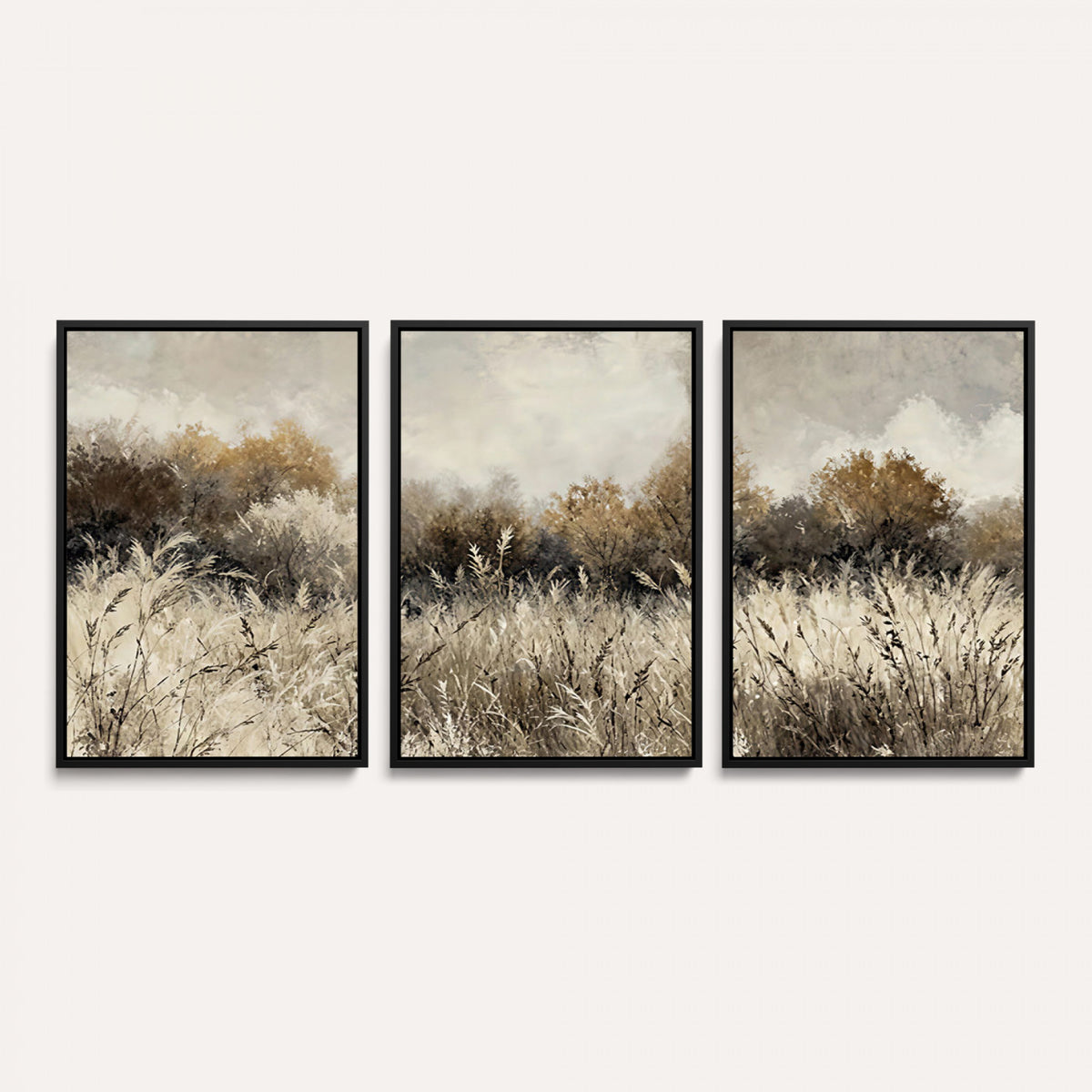 53959945-MGV-TP-30X20 - Muted Neutral Forest Landscape Canvas Wall Art - Vintage Rustic Wildflower Meadow Print