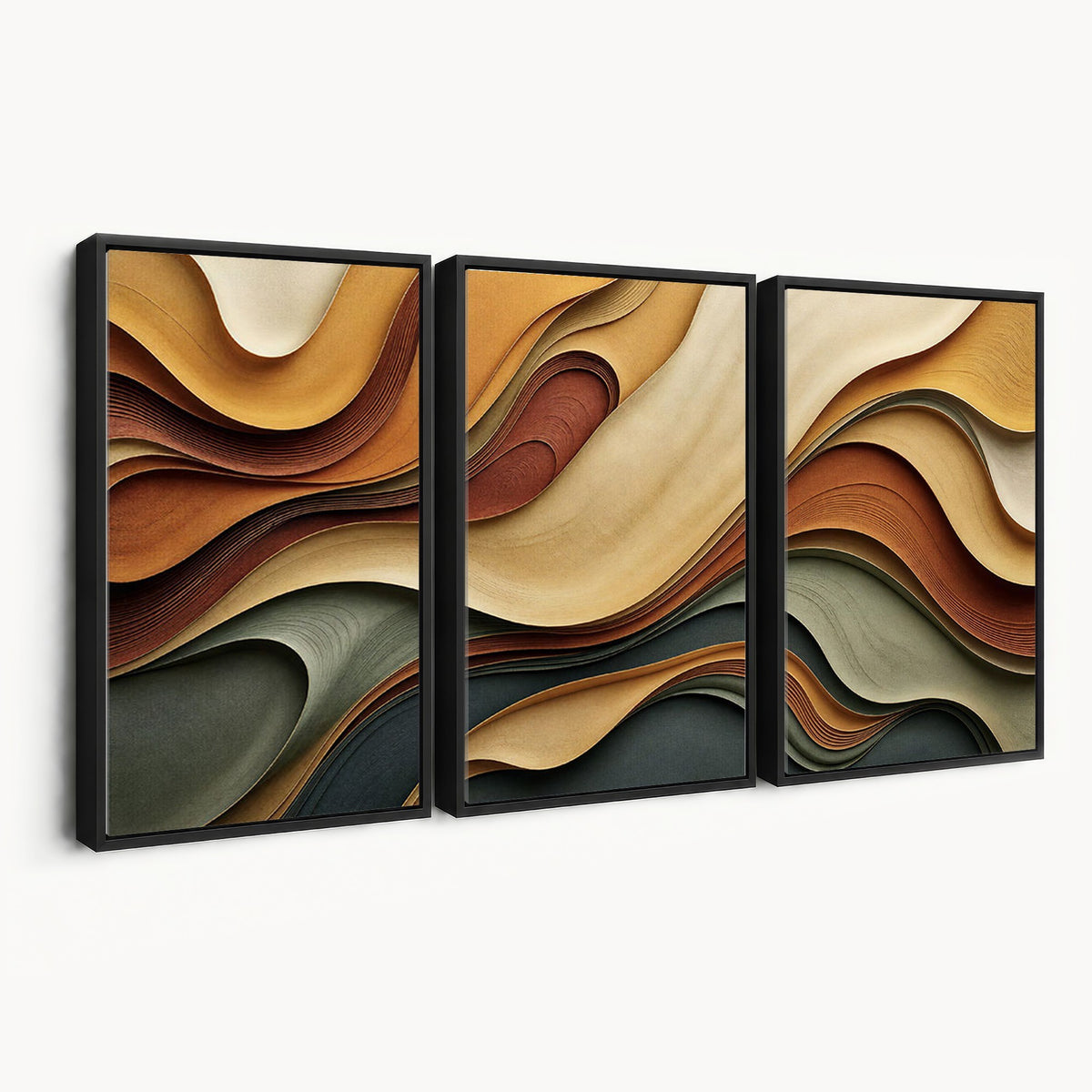 19337902-_Poster-30x20 - Modern Abstract Waves Canvas Wall Art - Minimalist Earthy Tone Living Room Decor