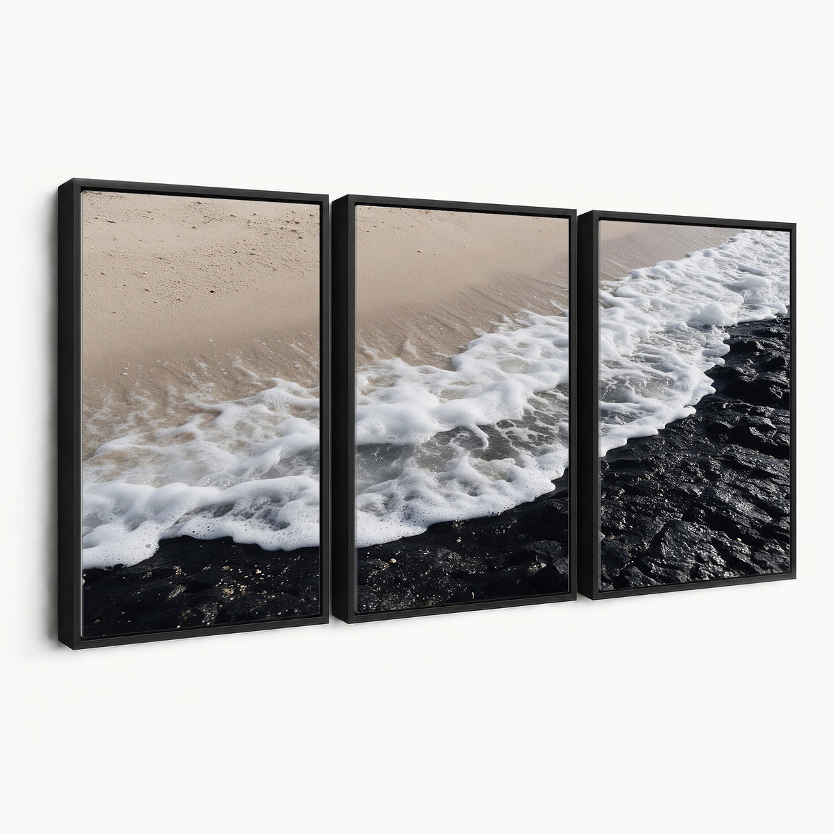 27448606-MGV-CV-24X16 - Ocean Wave Foam on Black Lava Rock Beach Canvas Wall Art Print