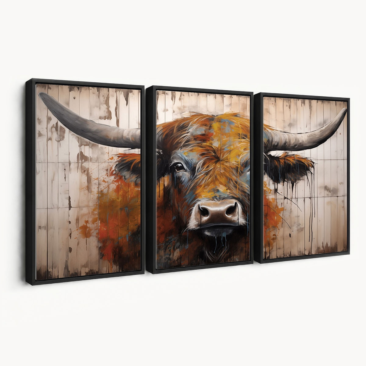 47284-MGV-CV-24X16 - Abstract Bull Highland Cow Canvas Wall Art Print