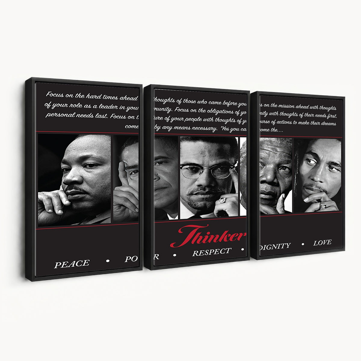 45112-MGV-CV-24X16 - Thinker Quintet Canvas Wall Art | Martin, Obama, Malcolm X, Mandela, Marley, Peace Power Respect Dignity Love