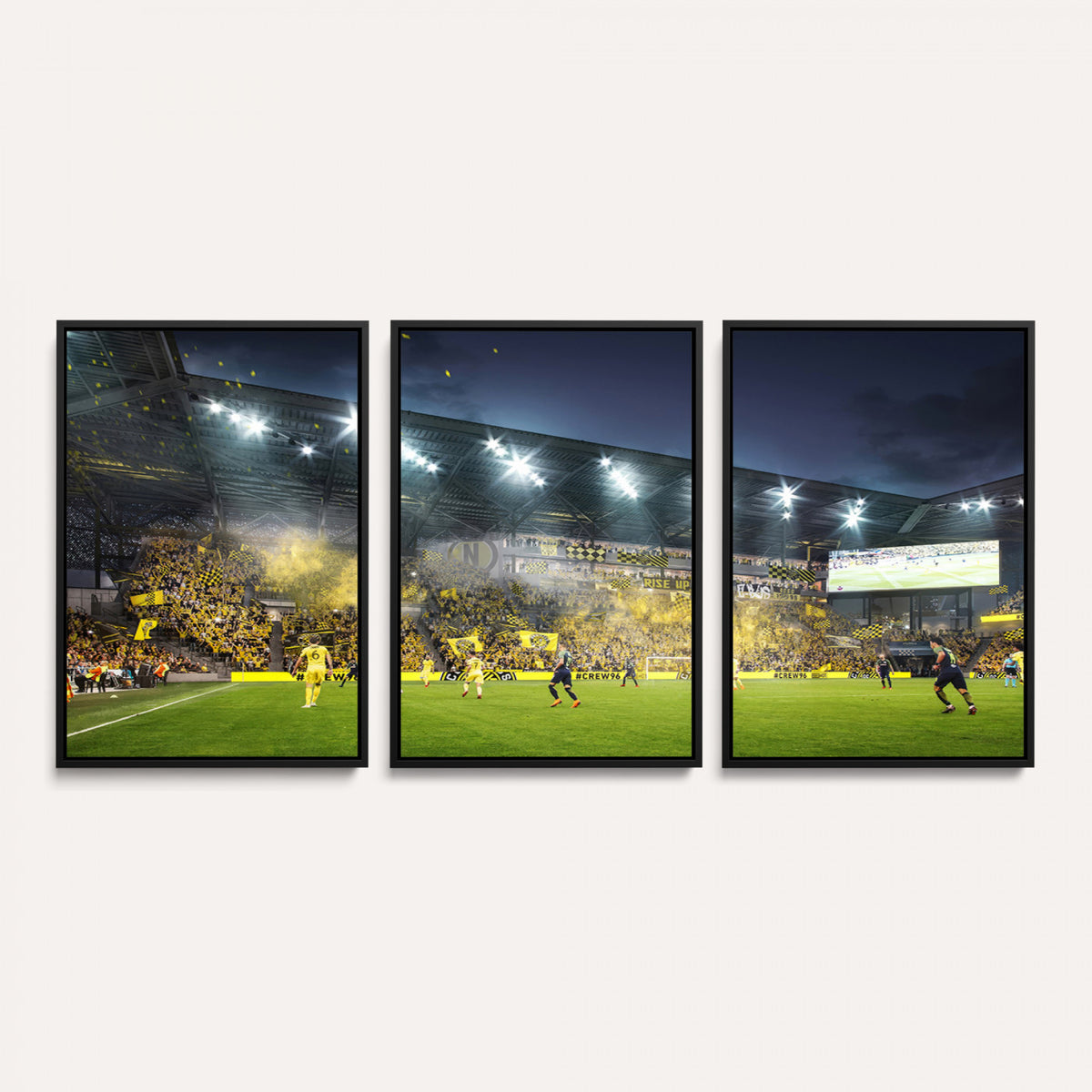 65820-MGV-CV-36X24 - Columbus Crew Stadium Match Triple Canvas Wall Art - Dynamic MLS Game Scene Canvas Wall Art