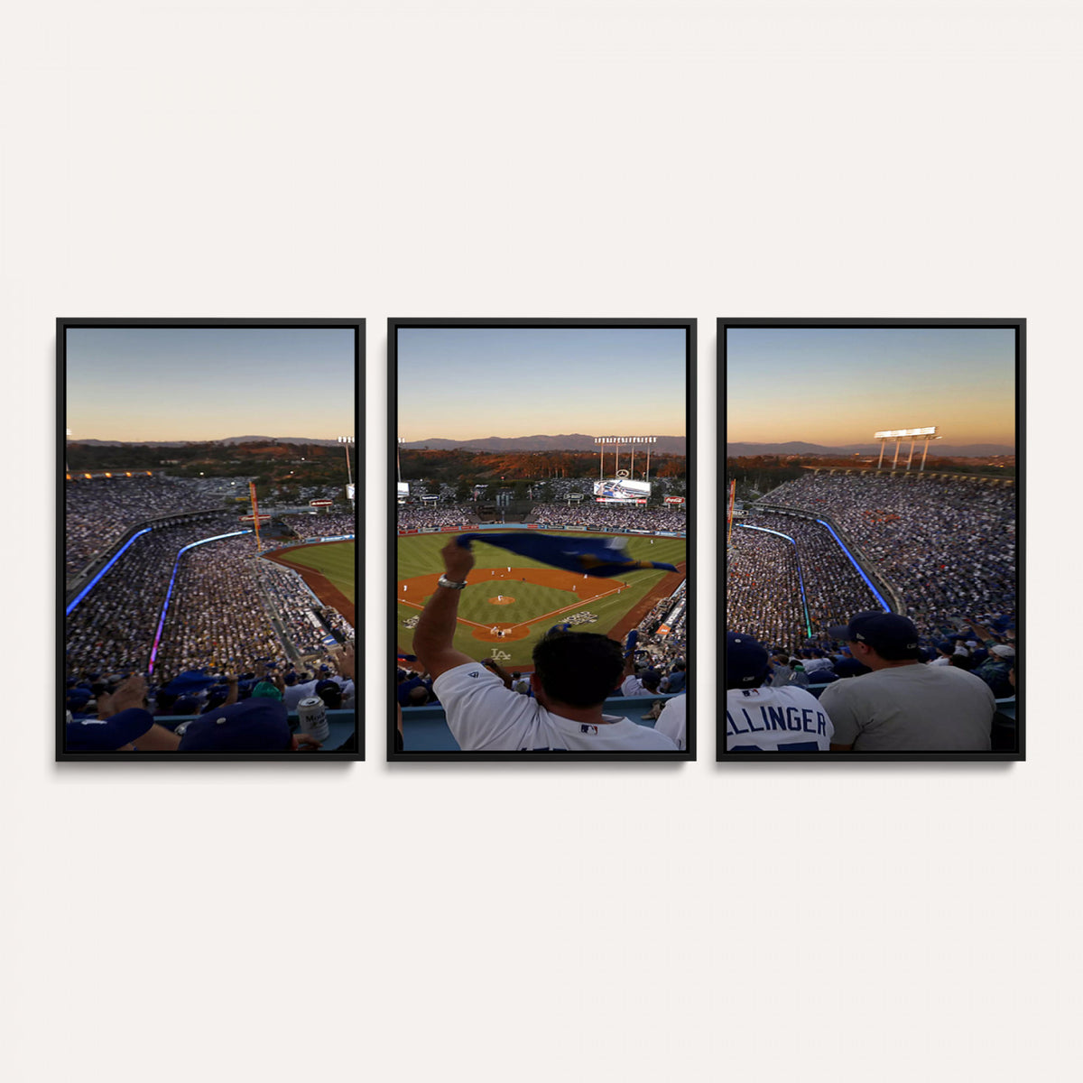 60162-MGV-CV-36X24 - Dodger Stadium Sunset Game Triple Canvas Wall Art, Los Angeles Dodgers MLB Match