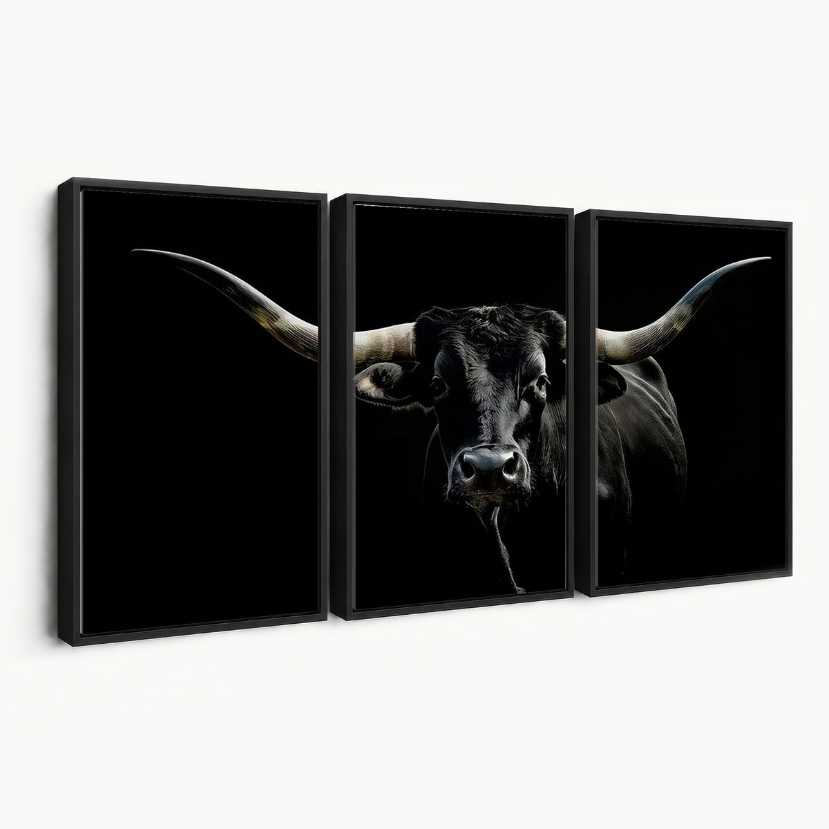 20679-MGV-CV-24X16 - Texas Black Longhorn Bull Wall Art Canvas Print, Western Cattle Rustic Decor