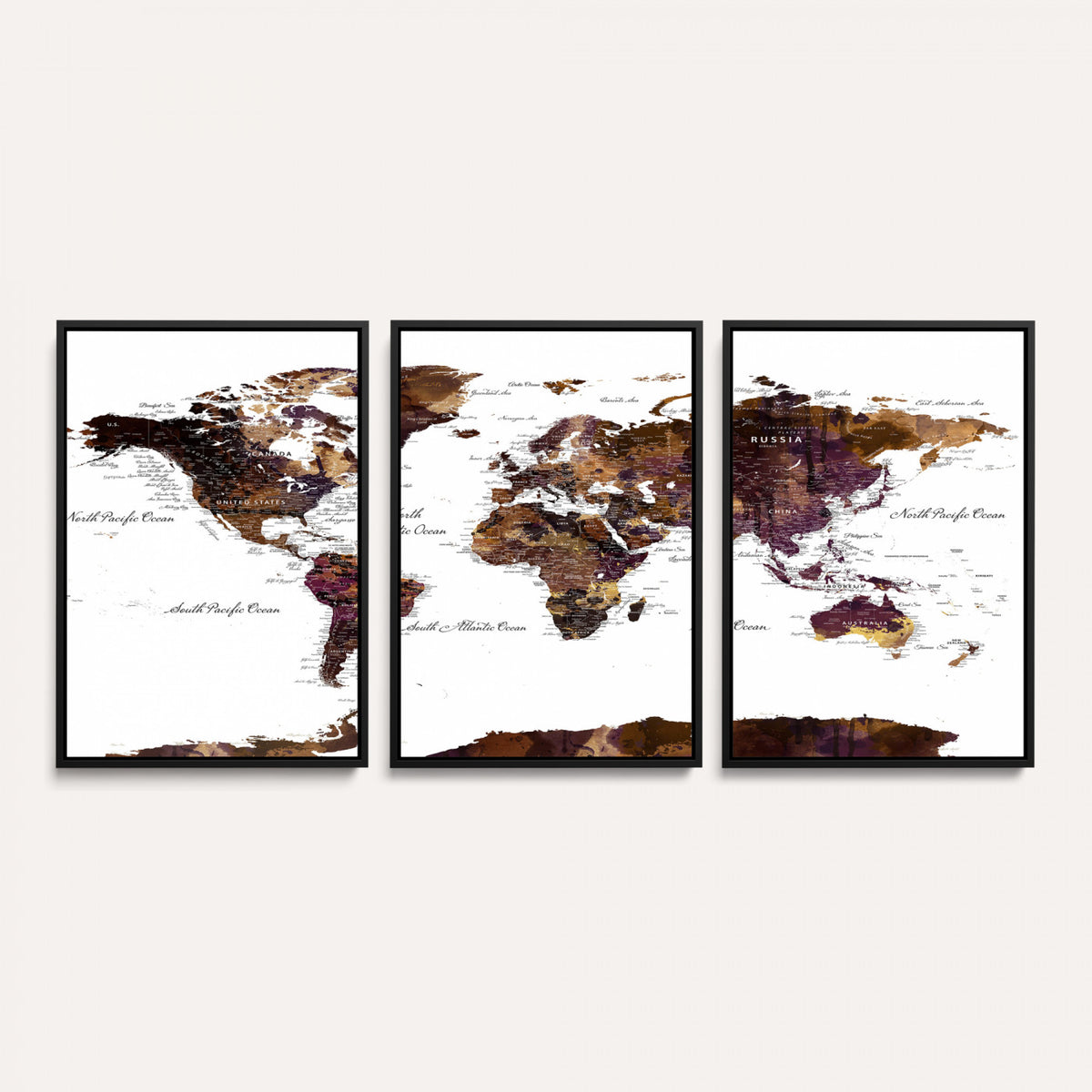 50611-PAN-FL-20X10 - World Map Canvas Print | Detailed Map of the World Wall Art