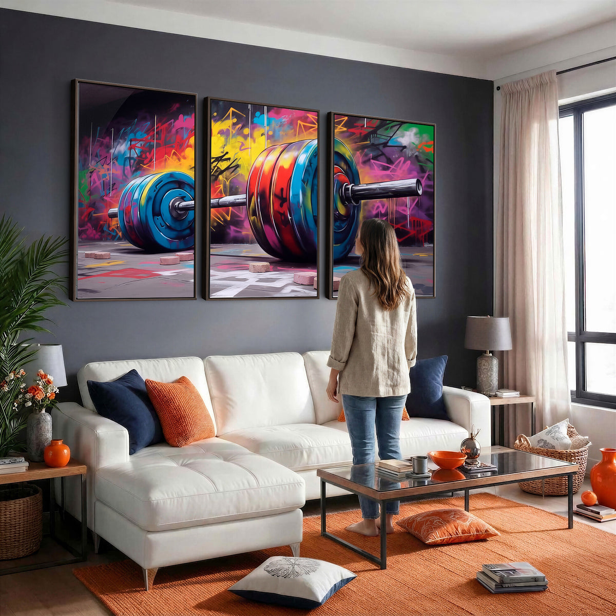 13549-MGV-CV-36X24 - Abstract Graffiti Barbell Canvas Wall Art | Urban Fitness Meets Bold Street Art