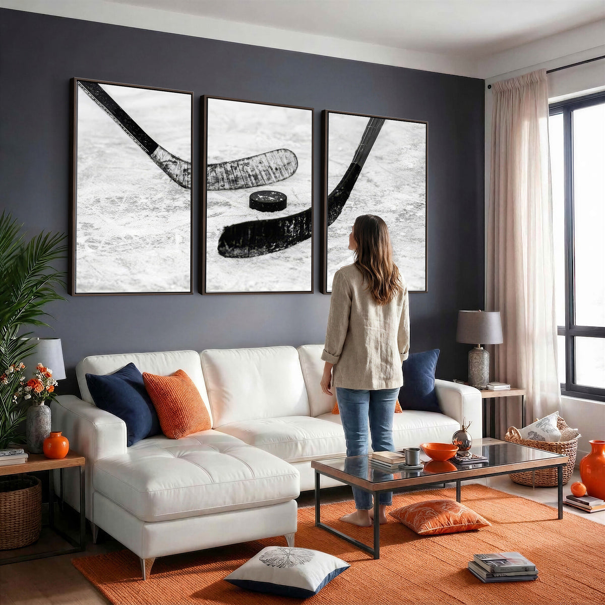 82900-MGV-CV-36X24 - Winter Ice Hockey Sport Canvas Wall Art Print, Hockey Wall Decor