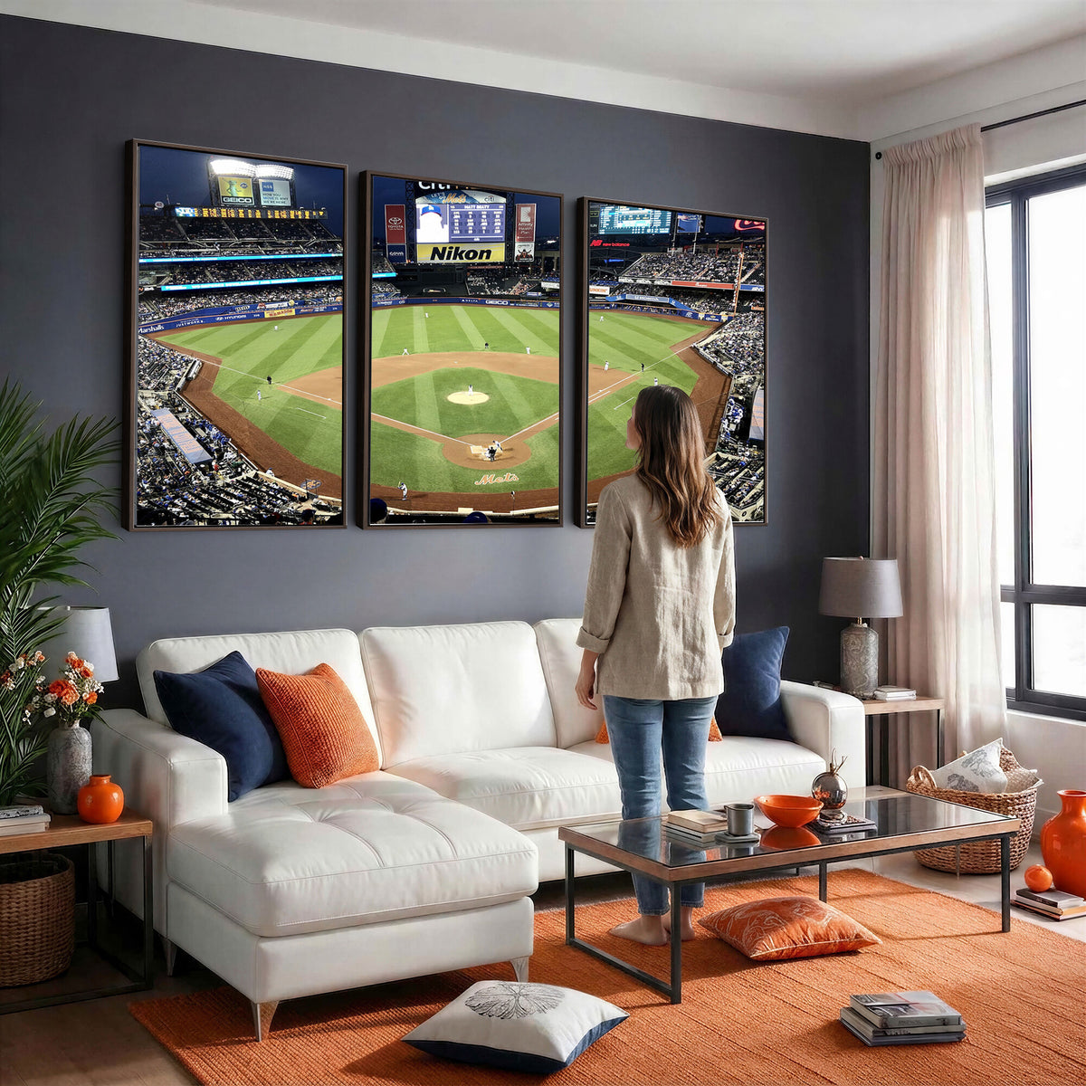 87666-MGV-CV-36X24 - Citi Field Wall Art Print | 3-Panel New York Mets Baseball Stadium Canvas Print | Framed Sports