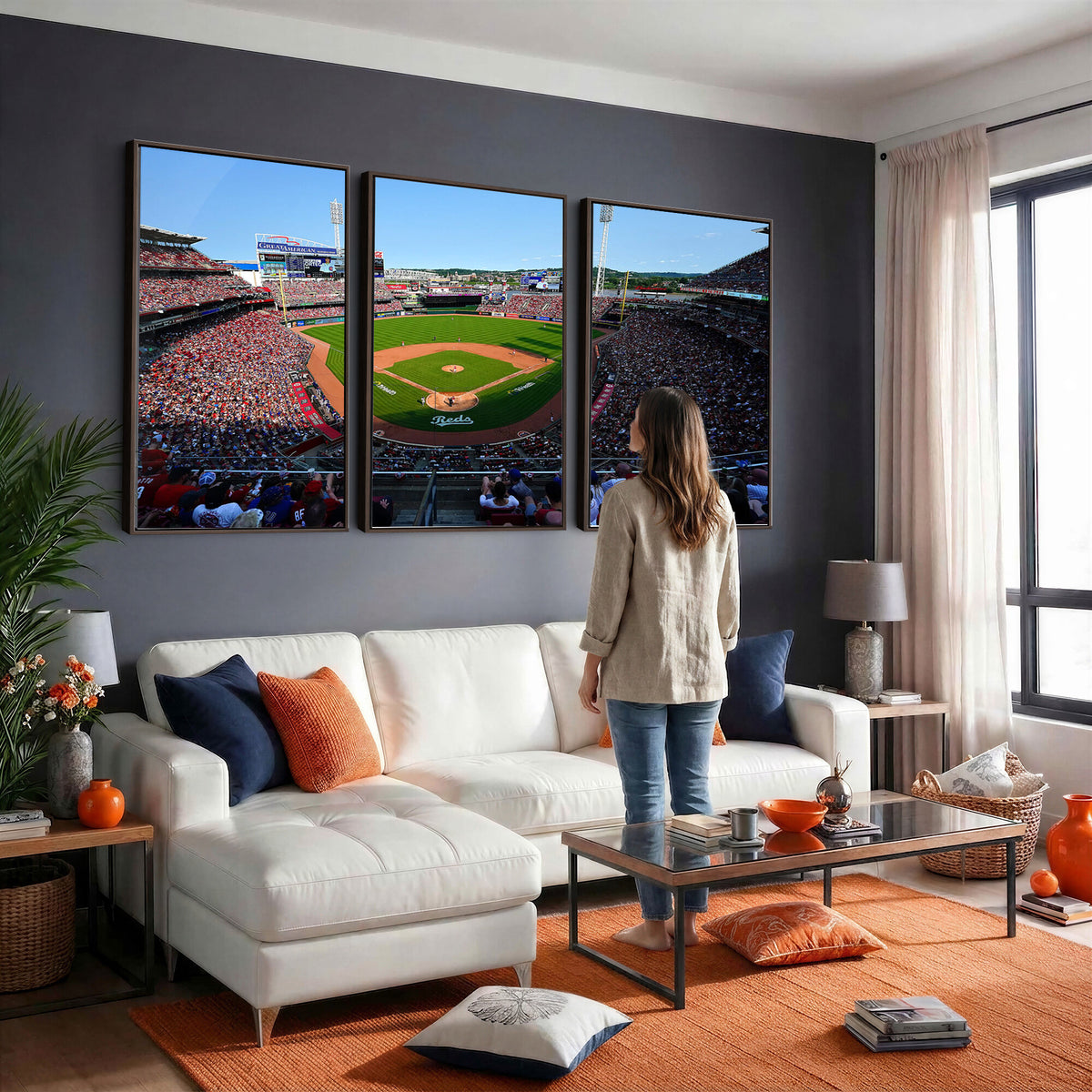 90998-MGV-CV-36X24 - Cincinnati Reds Baseball Canvas Print | Great American Ball Park Stadium Wall Art