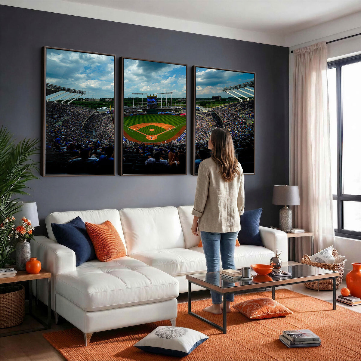 37127-MGV-CV-36X24 - 3-Panel Kauffman Stadium Wall Art Print | Large Kansas City Royals Baseball Canvas