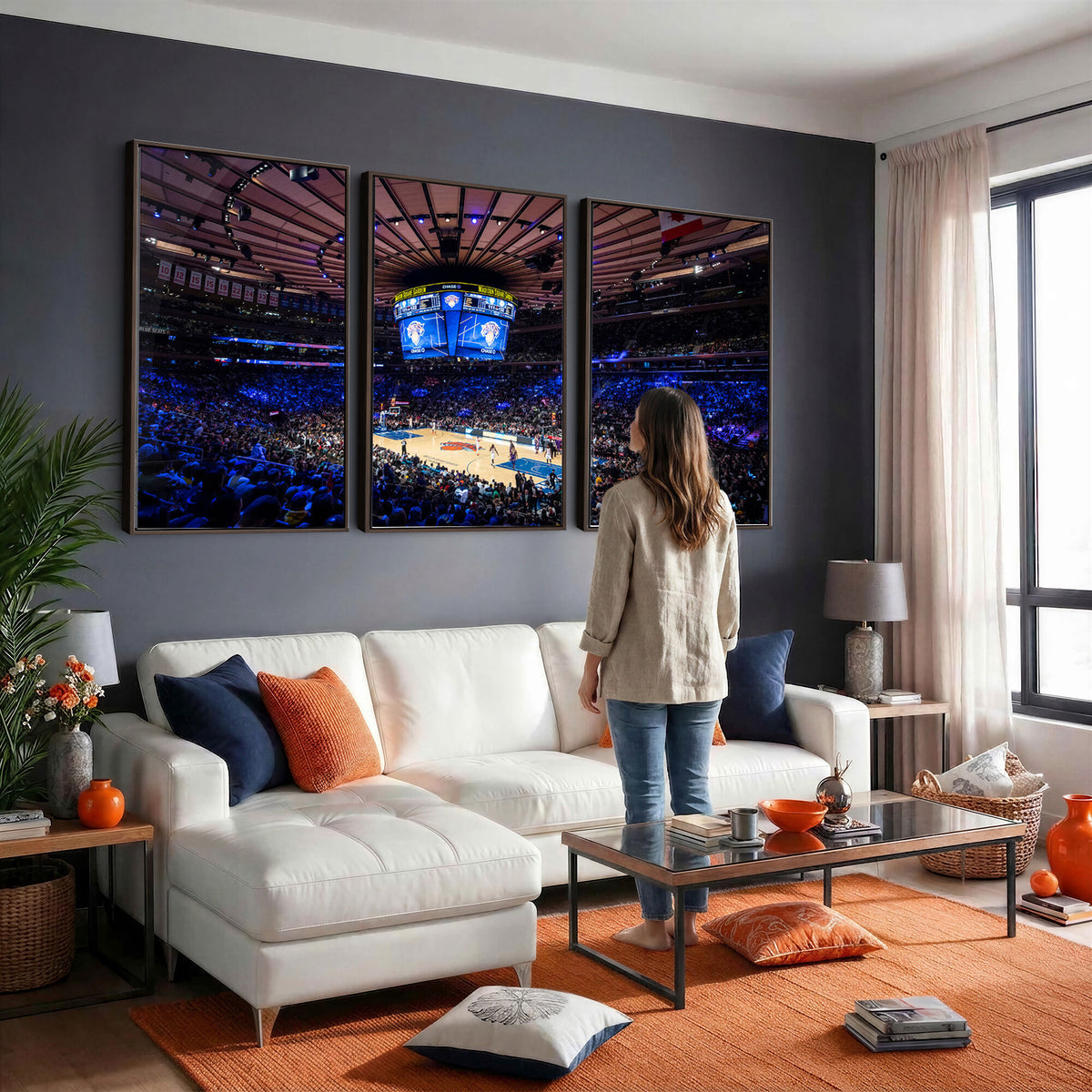 20491-MGV-CV-36X24 - Madison Square Garden Basketball Print Canvas, Basketball Game Triple Canvas Wall Art