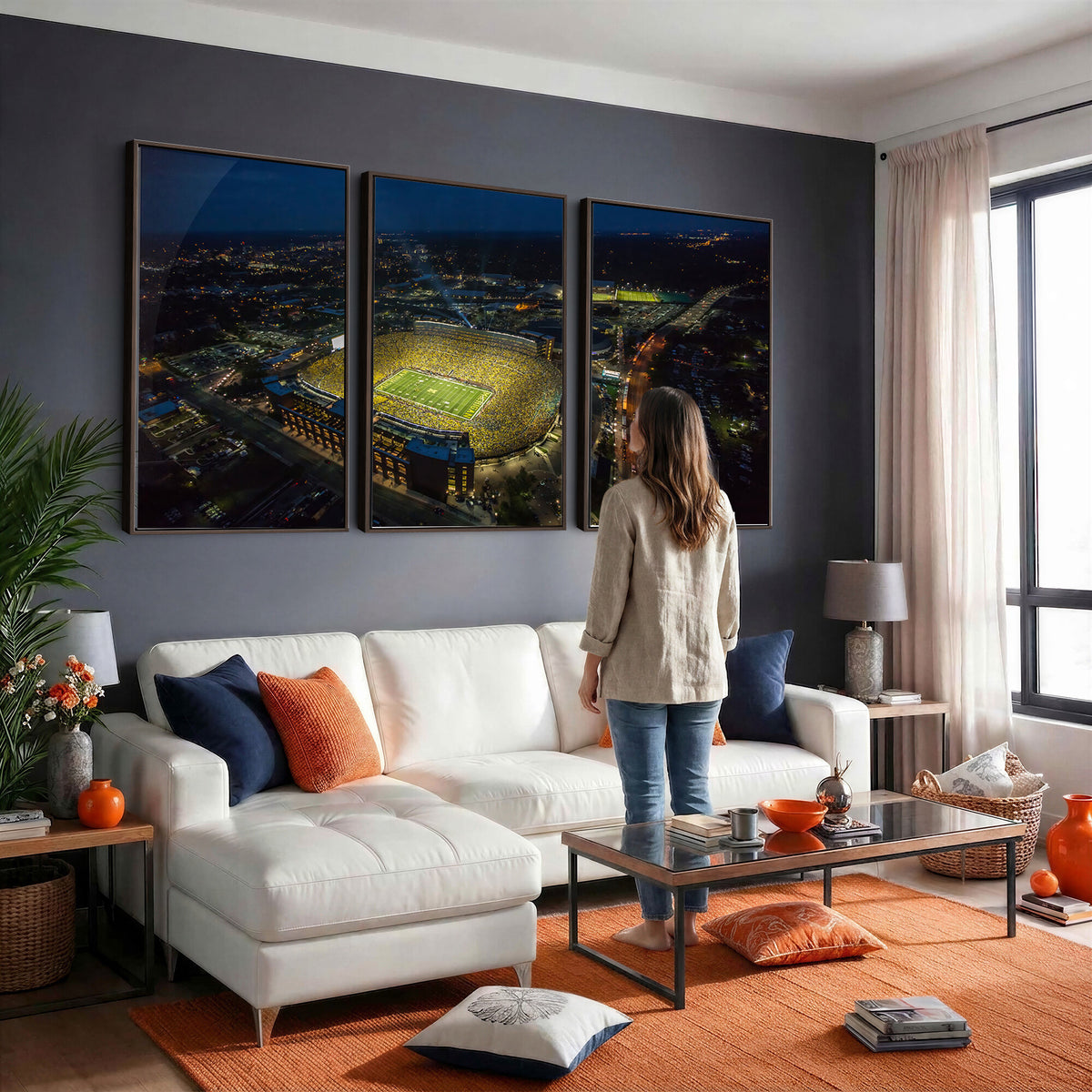 52519-MGV-CV-36X24 - Michigan Wolverines Football Team Print, Michigan Stadium Wall Art Canvas Print