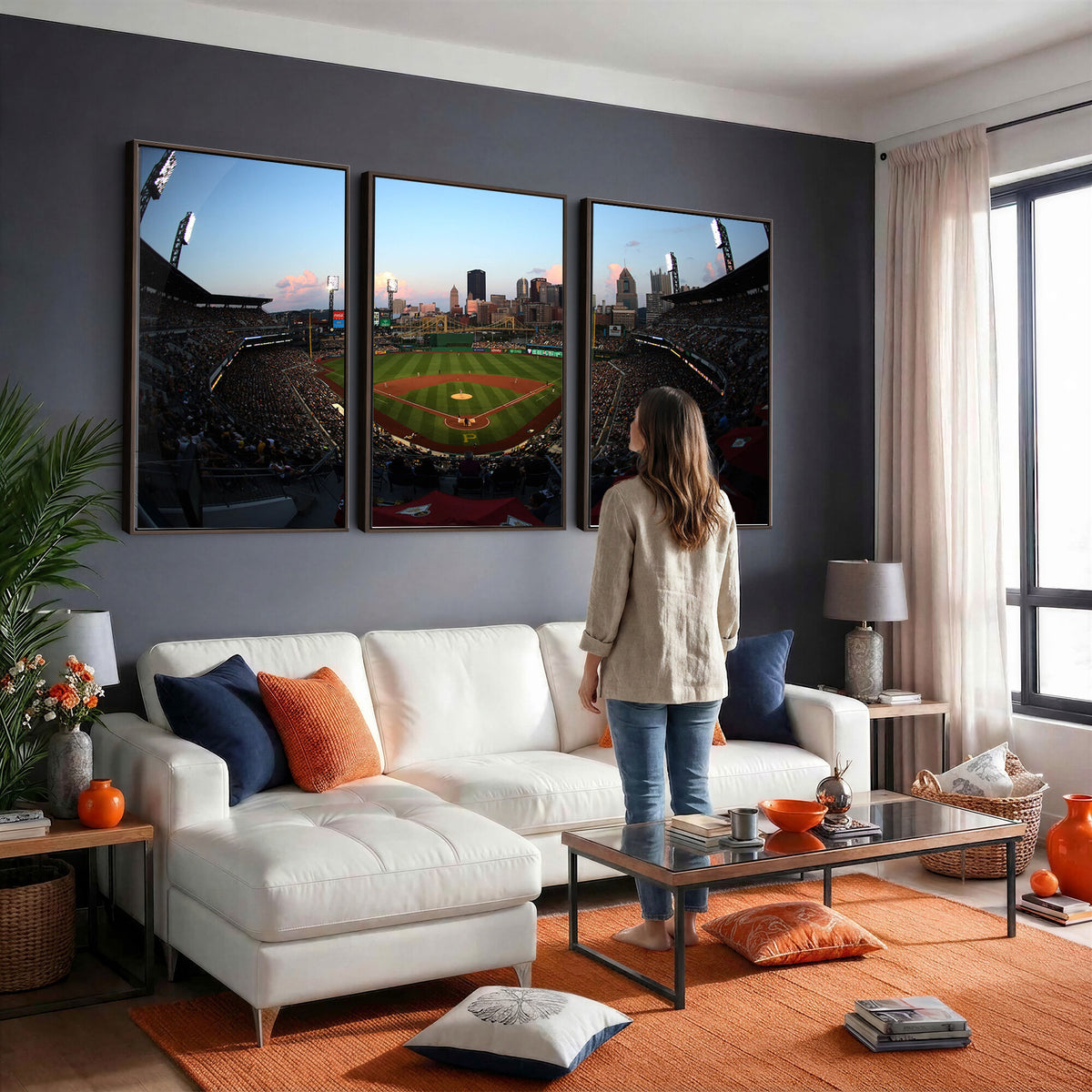 67670-MGV-CV-36X24 - PNC Park Evening Game Triple Canvas Wall Art | Pittsburgh Pirates MLB Stadium