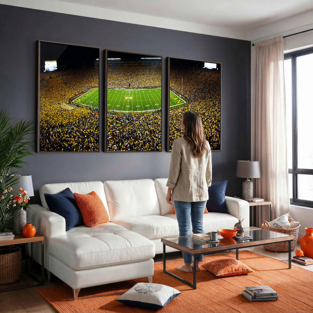 26166-MGV-CV-36X24 - Stadium in Michigan Wall Art Canvas Print, Framed American Football Stadium Art