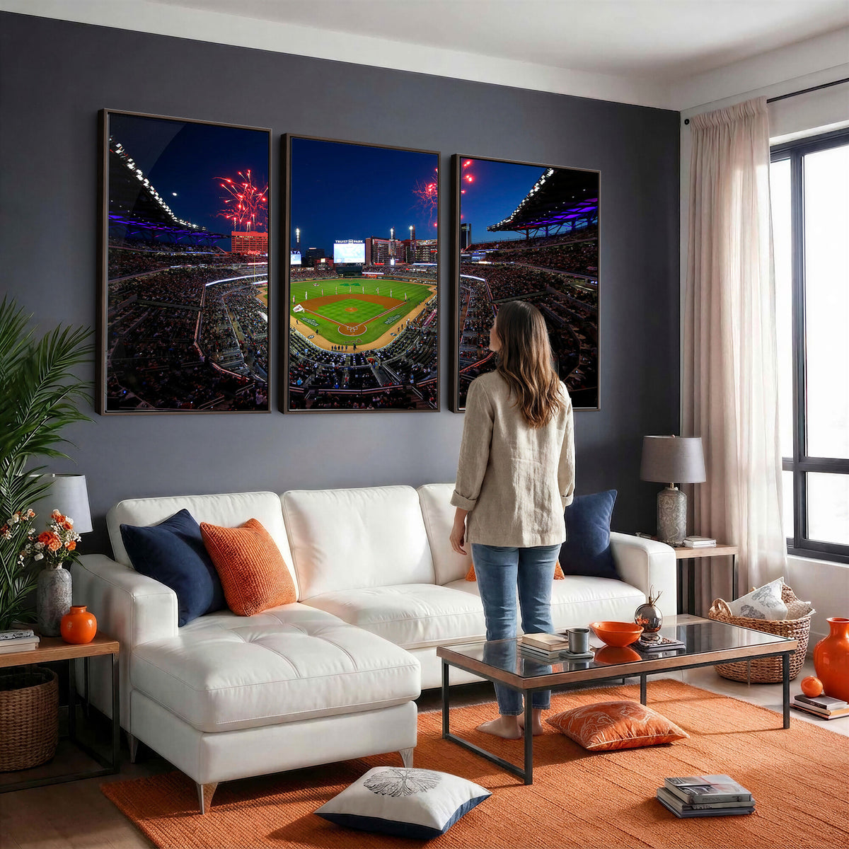 50582-MGV-CV-36X24 - Truist Park Atlanta Braves Baseball Stadium Wall Art Print | Large 3-Panel Canvas Print for Sports