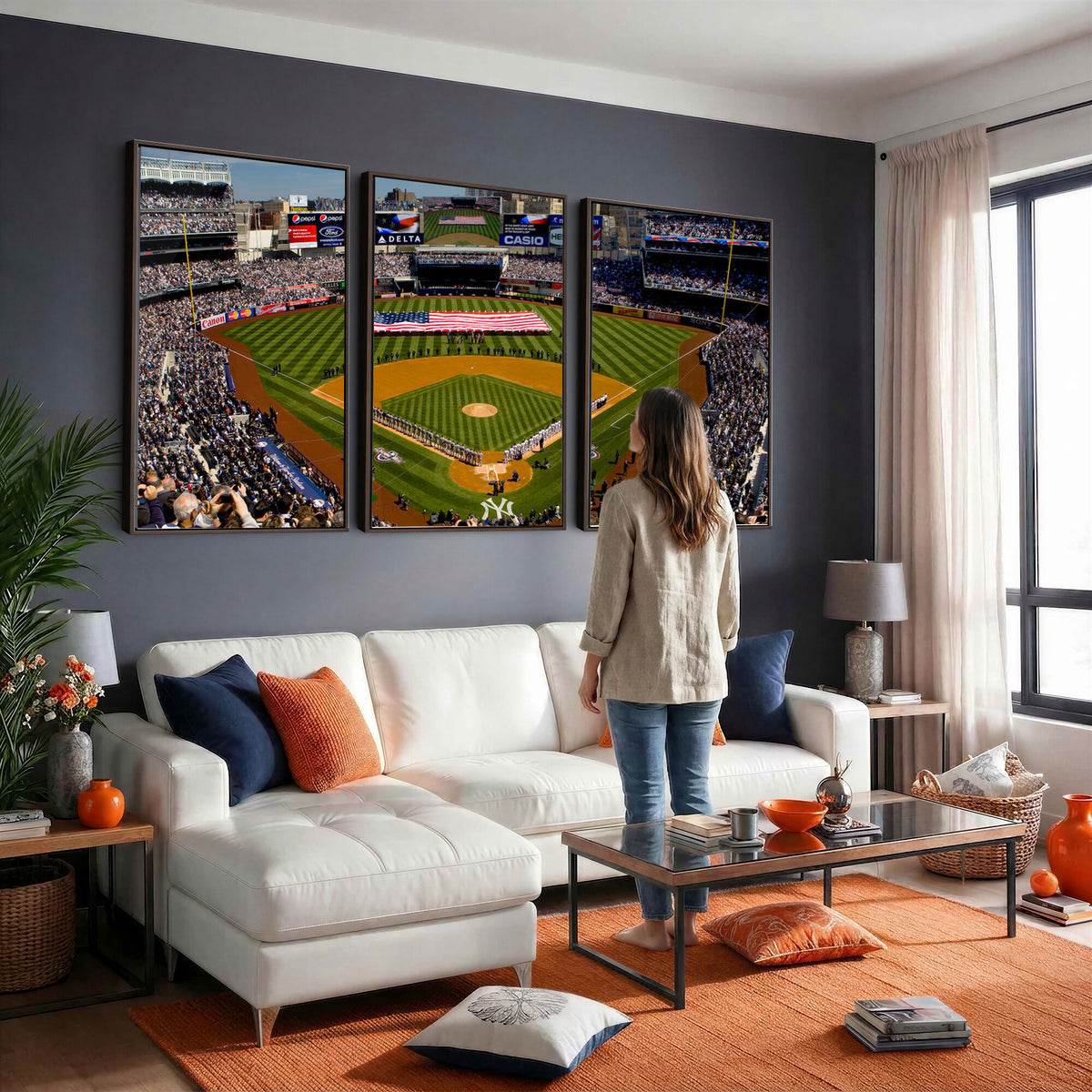 20879-MGV-CV-36X24 - Yankee Stadium New York Wall Art Print | 3-Panel Canvas Print of Yankees Baseball Stadium