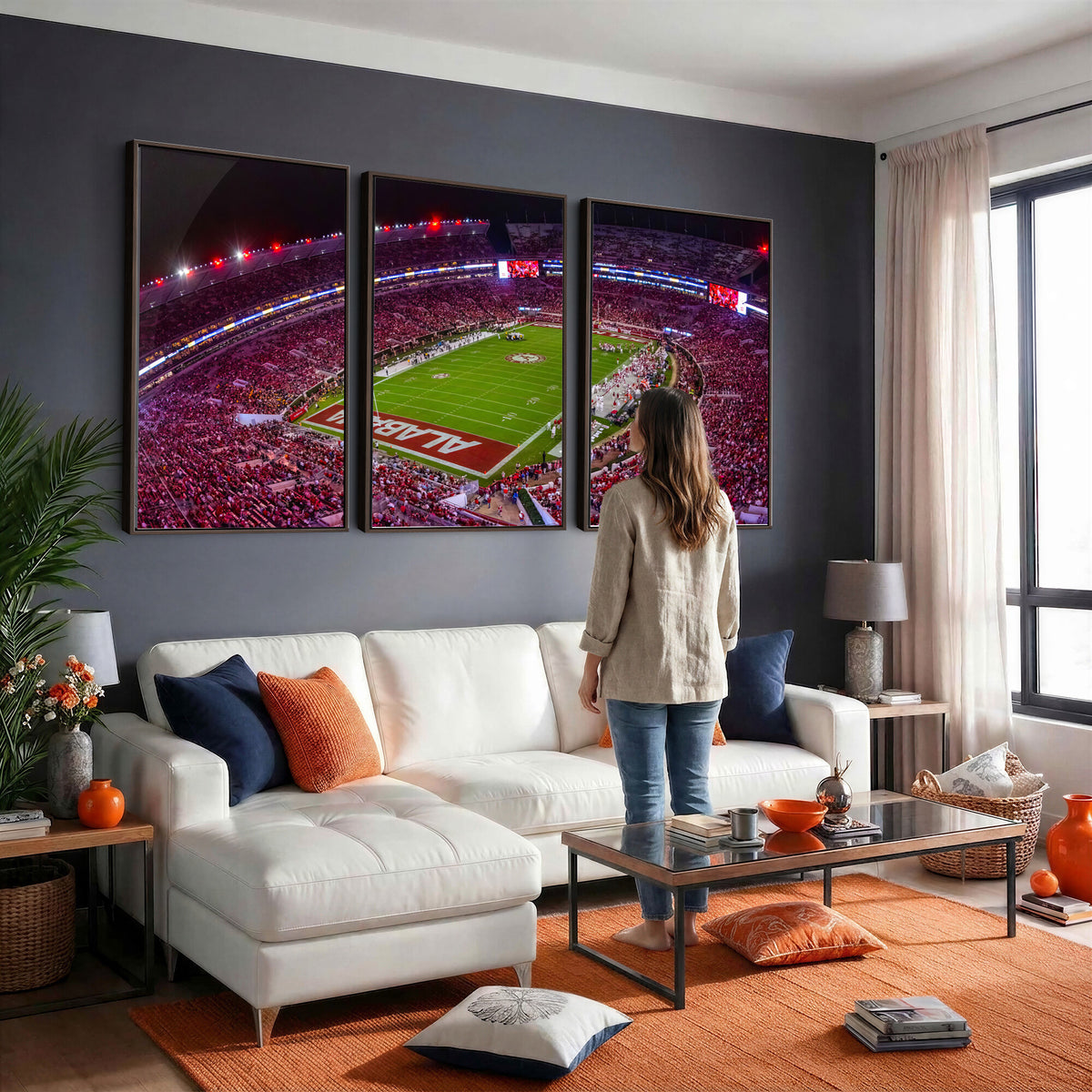 11343-MGV-CV-36X24 - Bryant-Denny Stadium Night Game Triple Canvas Wall Art | Alabama Crimson Tide Football