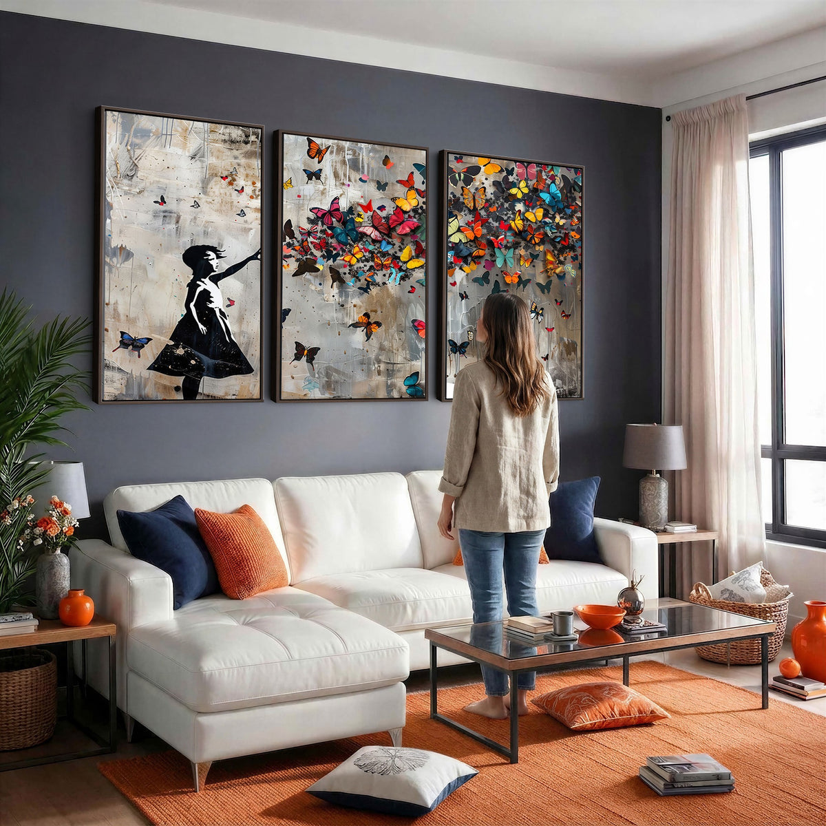 51446D-MGV-CV-24X16 - Banksy Butterfly Girl Wall Art | Modern Graffiti Canvas Print, Street Art Decor