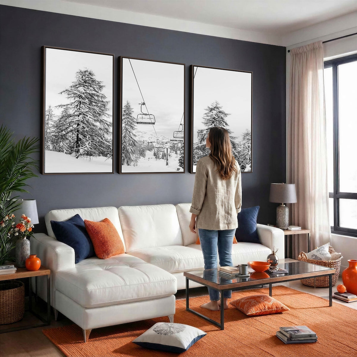 55003599D-MGV-CV-24X16 - Ski Lift Wall Art | Framed Snowy Mountain Canvas Artwork