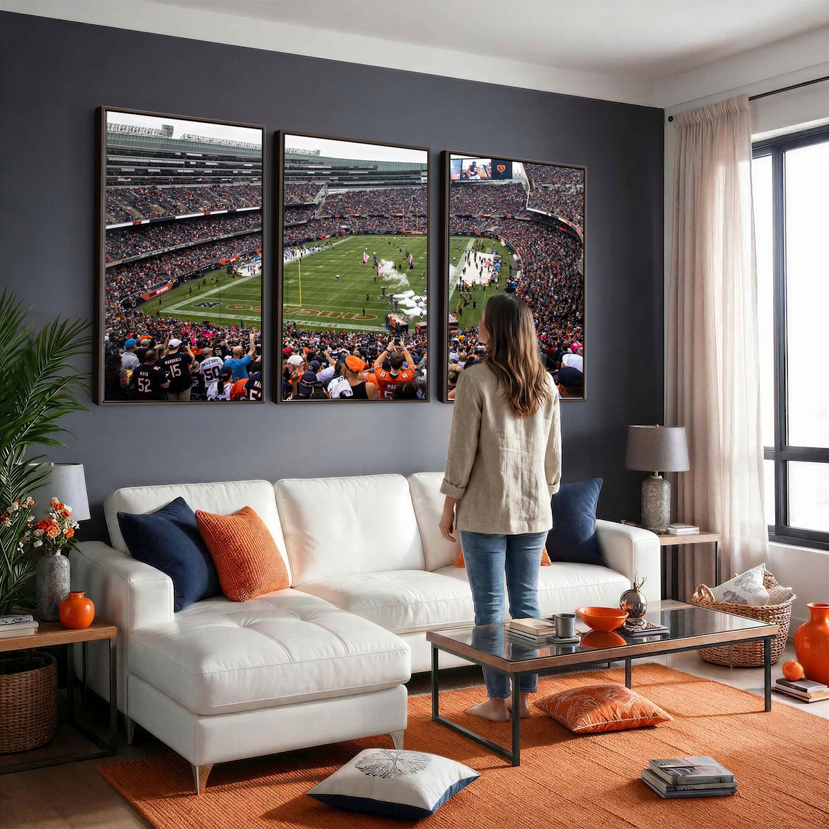 18347149-MGV-CV-36X24 - Chicago Bears Soldier Field Wall Art Canvas Print – Framed Football Stadium Artwork Team Spirit for home, office