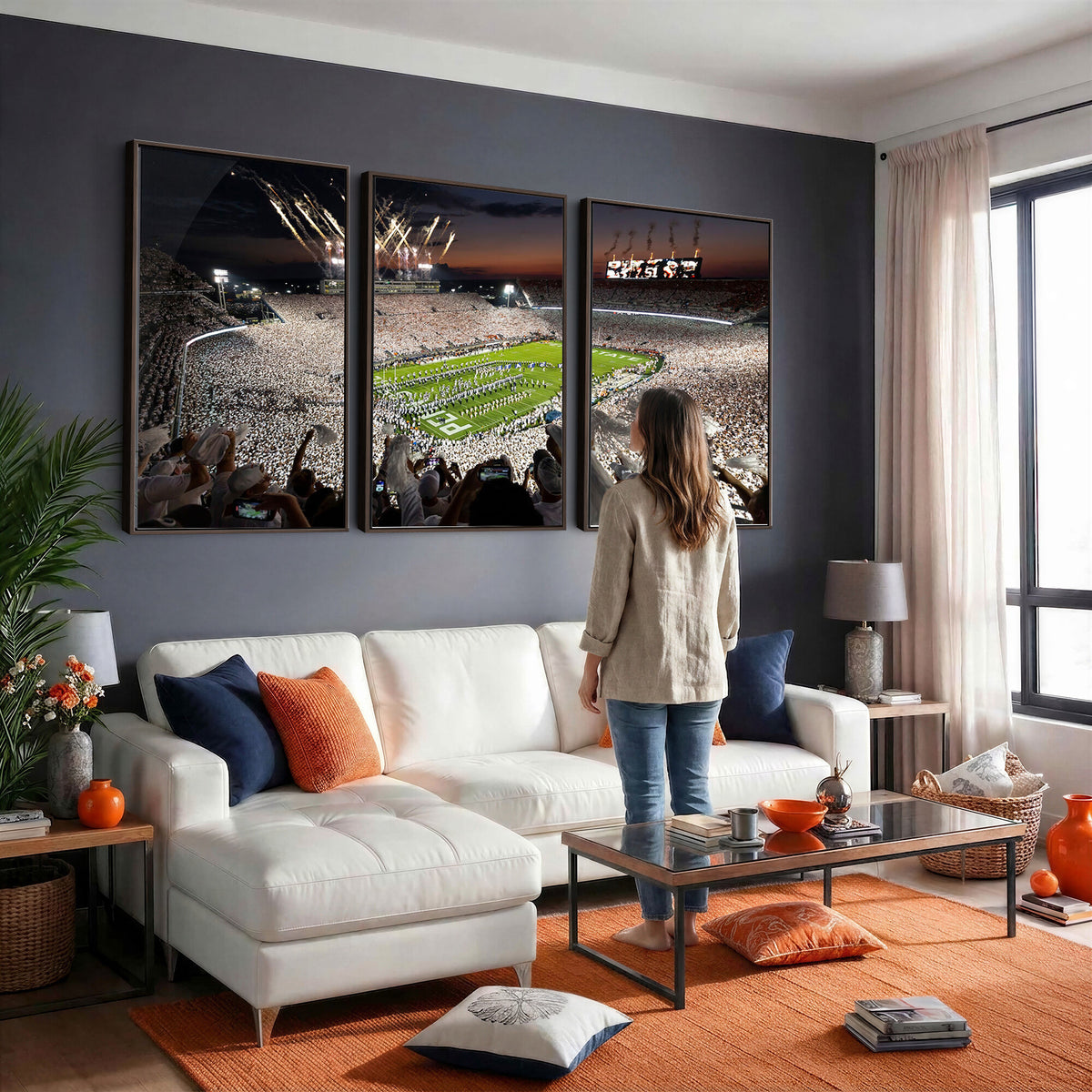 11221988-MGV-CV-36X24 - Epic Night Football Stadium Wall Art Canvas Print, Fireworks and Crowd