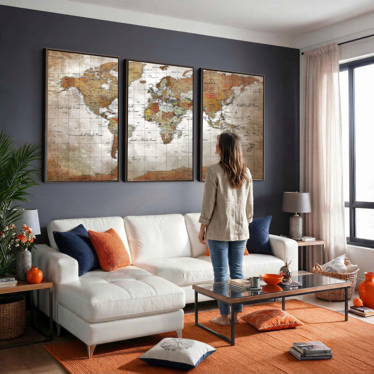 51643807-MGV-CV-36X24 - World Map Wall Art Canvas Print, Modern Decorative Framed Map Artwork Prints for Living Room, Office, Bedroom Wall Decor
