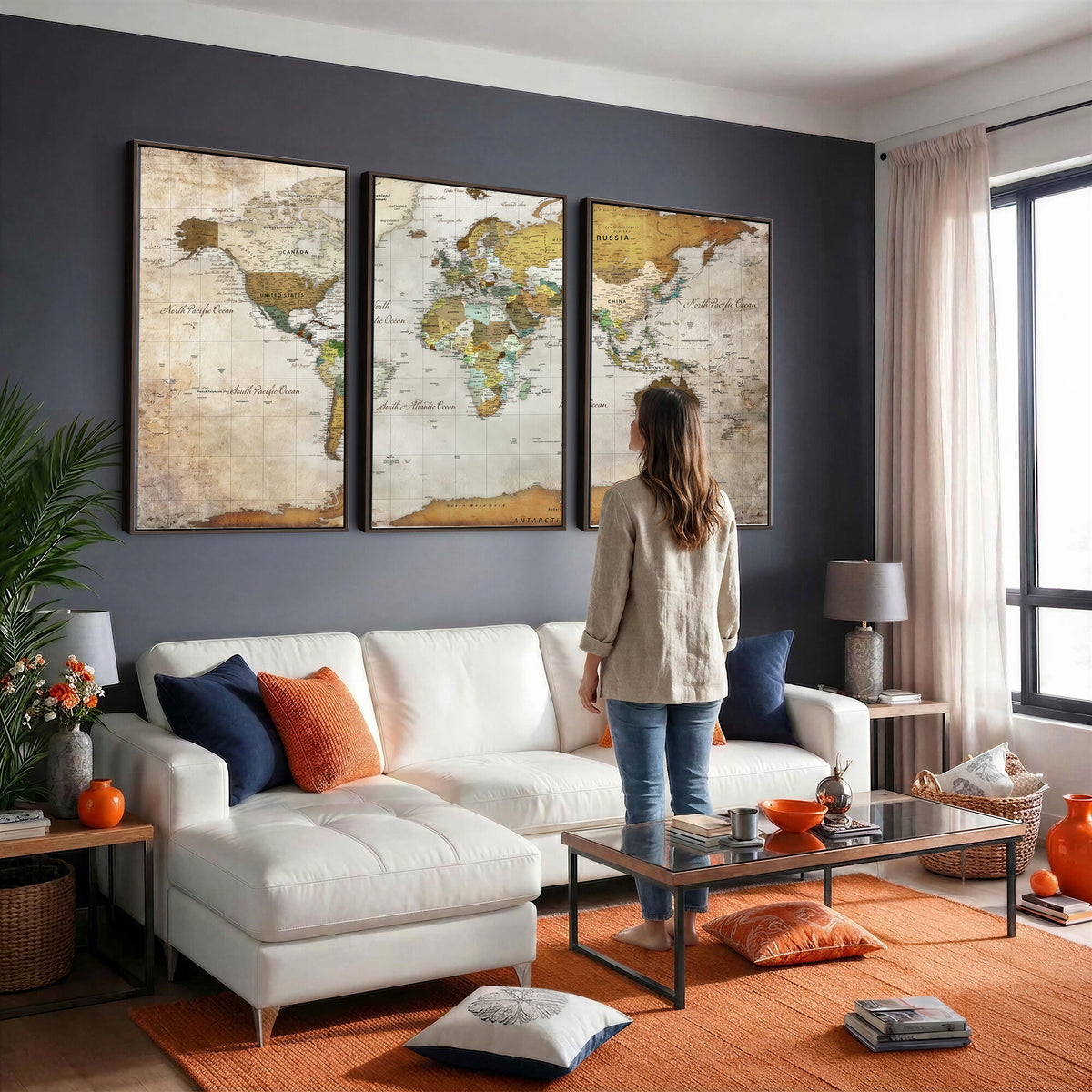 86108417-MGV-CV-36X24 - World Map Wall Art Canvas Print, Modern Decorative Framed Map Artwork Prints for Living Room, Office, Bedroom Wall Decor