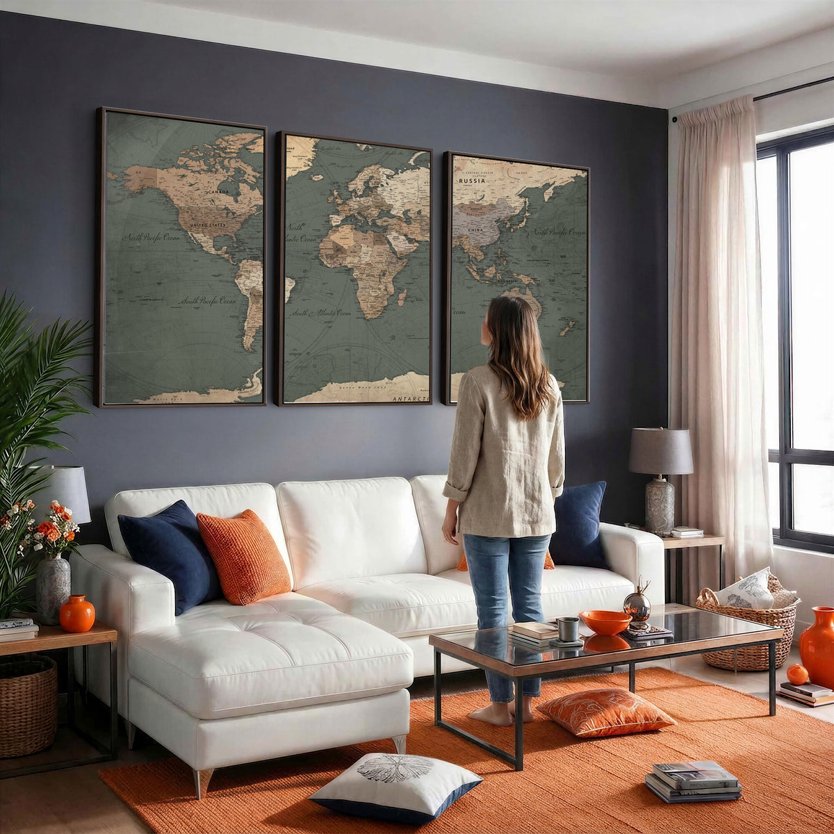 84619399-MGV-CV-36X24 - World Map Wall Art Canvas Print, Modern Decorative Framed Map Artwork Prints for Living Room, Office, Bedroom Wall Decor