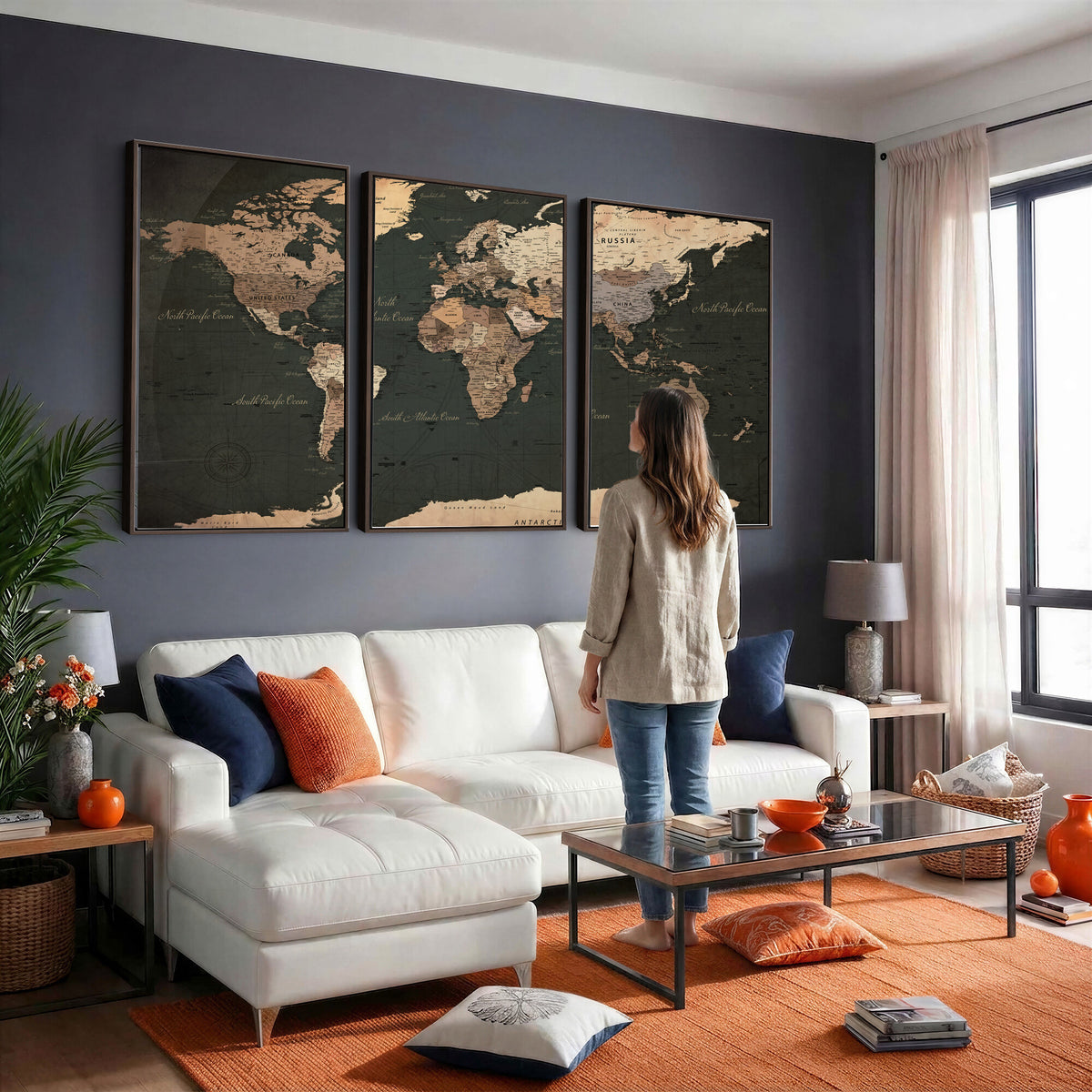 62059333-MGV-CV-36X24 - World Map Wall Art Canvas Print, Modern Decorative Framed Map Artwork Prints for Living Room, Office, Bedroom Wall Decor