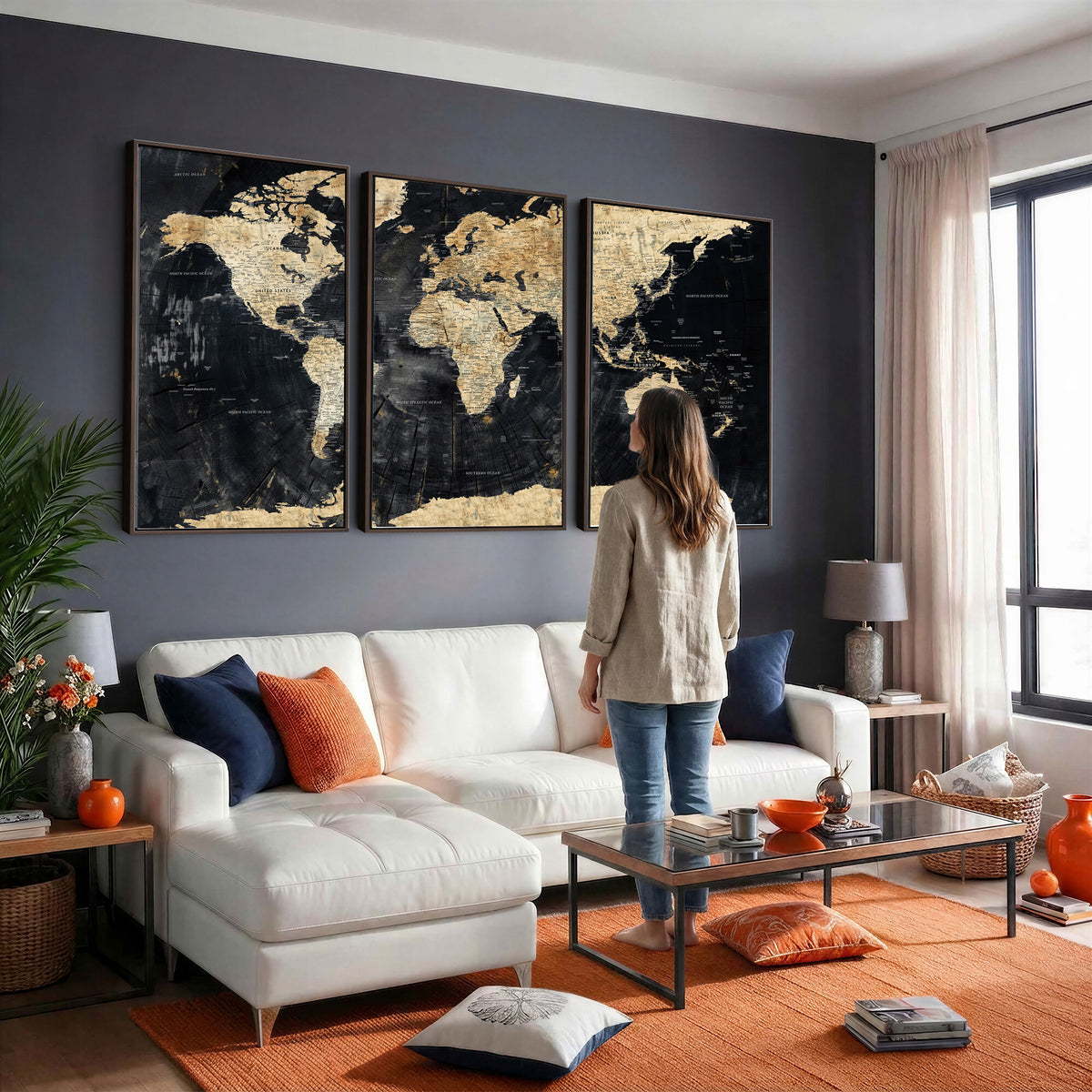 45535041-MGV-CV-36X24 - Framed Large World Map Wall Art Canvas Print for Living Room