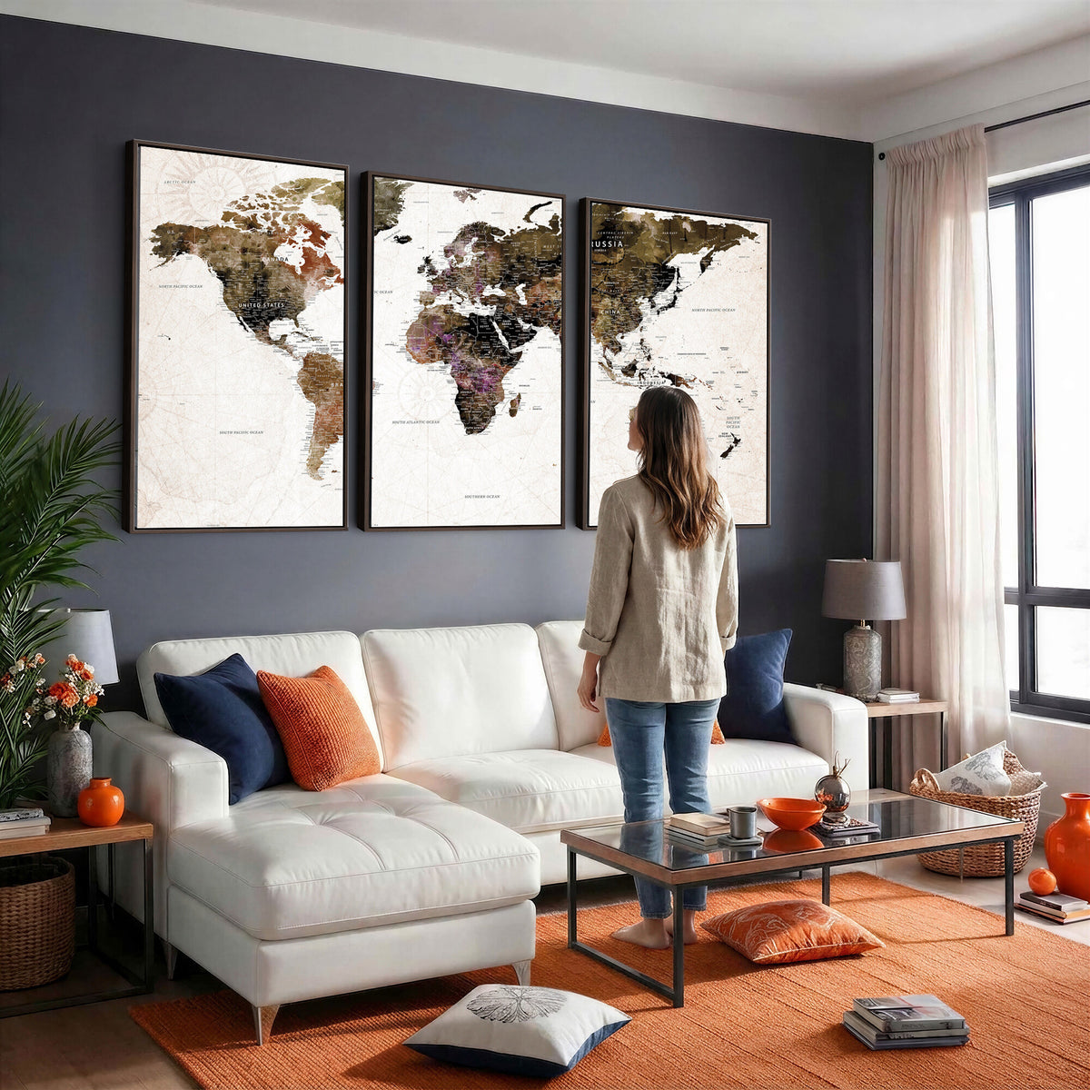 77651968-MGV-CV-36X24 - Watercolor World Map Print - Large Wall Art Canvas Print for