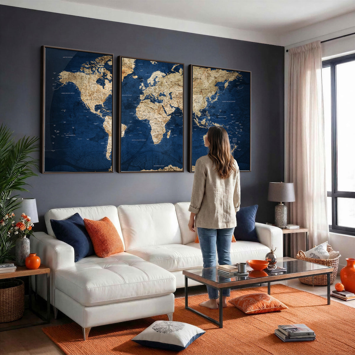 57503519-MGV-CV-36X24 - World Map Canvas Print – Framed Travel Map Wall Art for