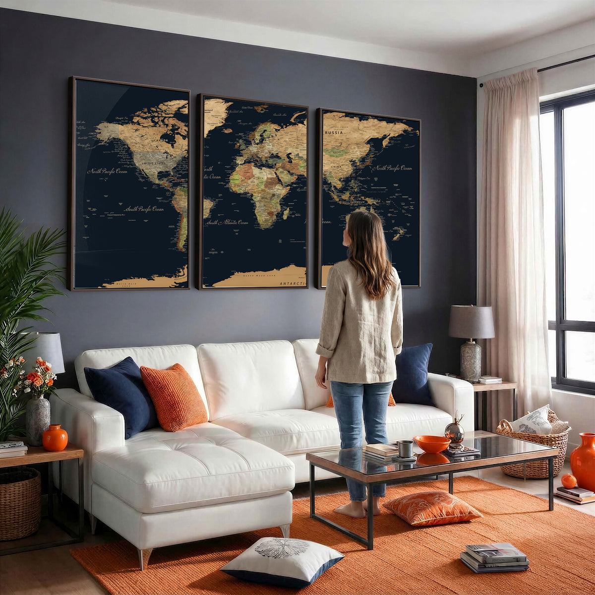 94449133-MGV-CV-36X24 - Vintage World Map Canvas on the Dark Background Wall Art